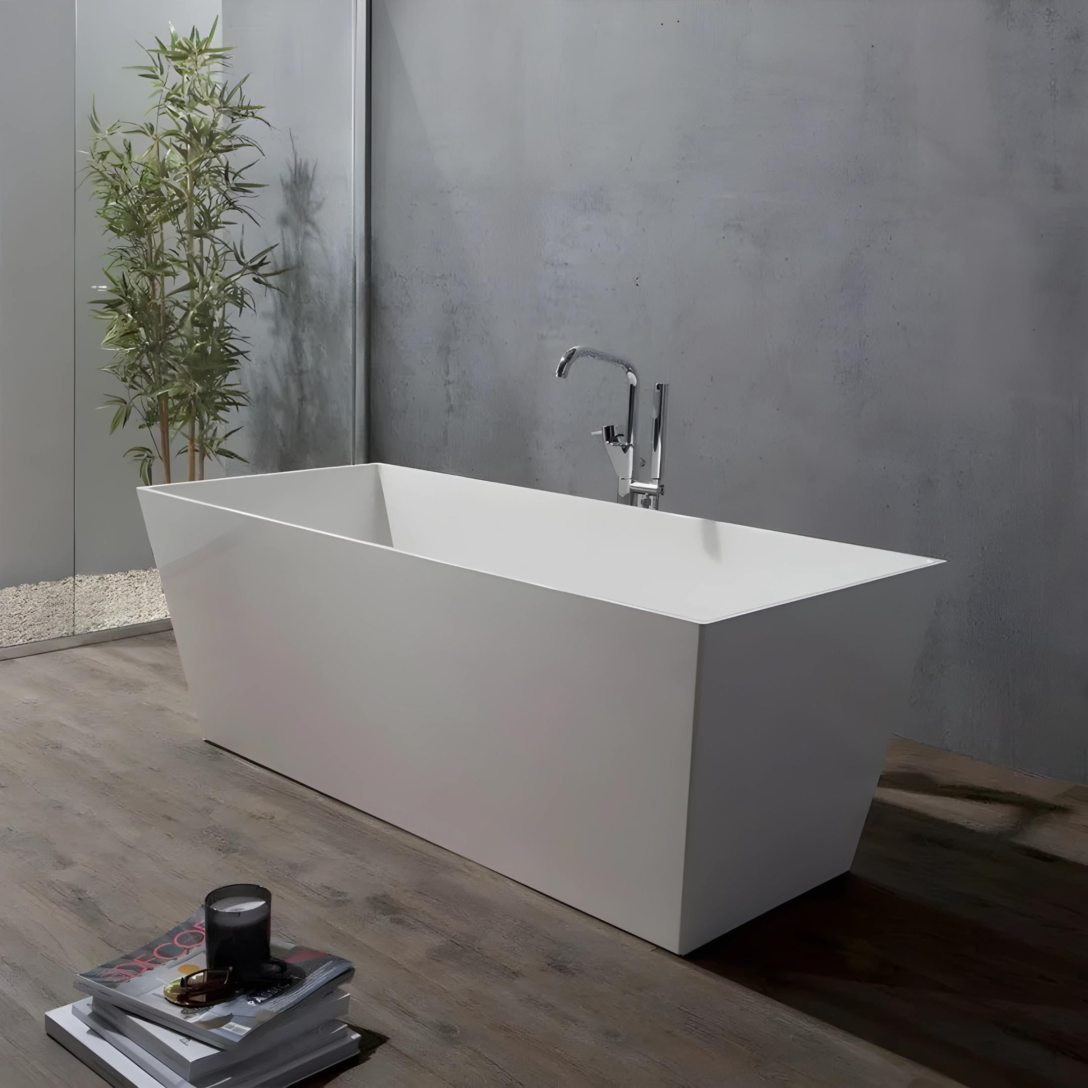 Vasca da bagno squadrata "Yoyo" autoportante in marmo ricomposto bianco cm 159x65 55h