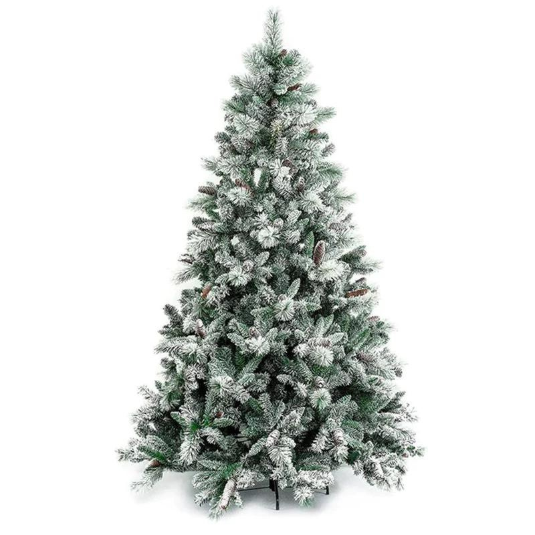 Árbol de Navidad "Trineo" cubierto de nieve con piñas en PP efecto aguja de pino + PE efecto tacto real + flocado