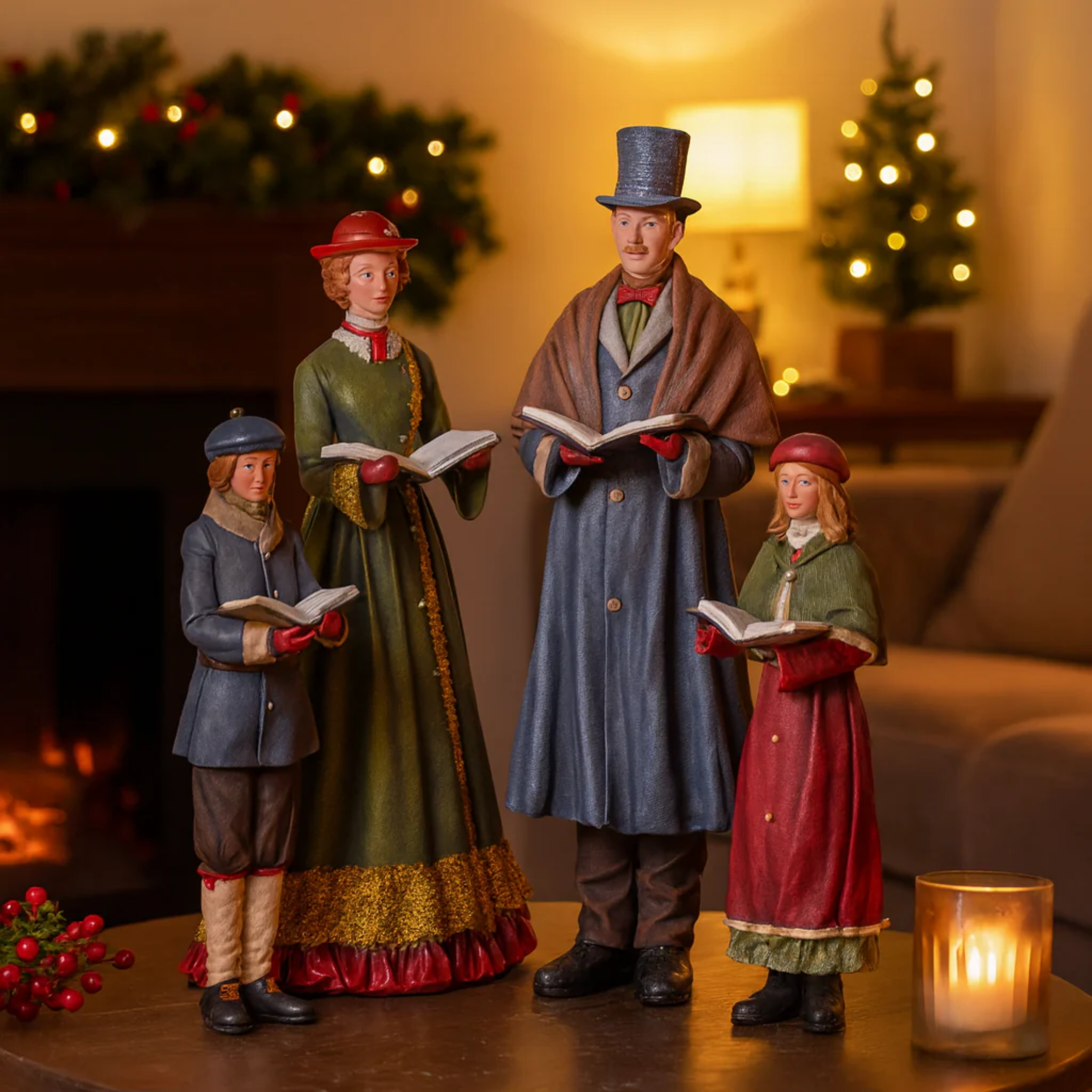 Statuetta famiglia “Cantori”, decorazione Natalizia elegante in Poli-resina cm 40h