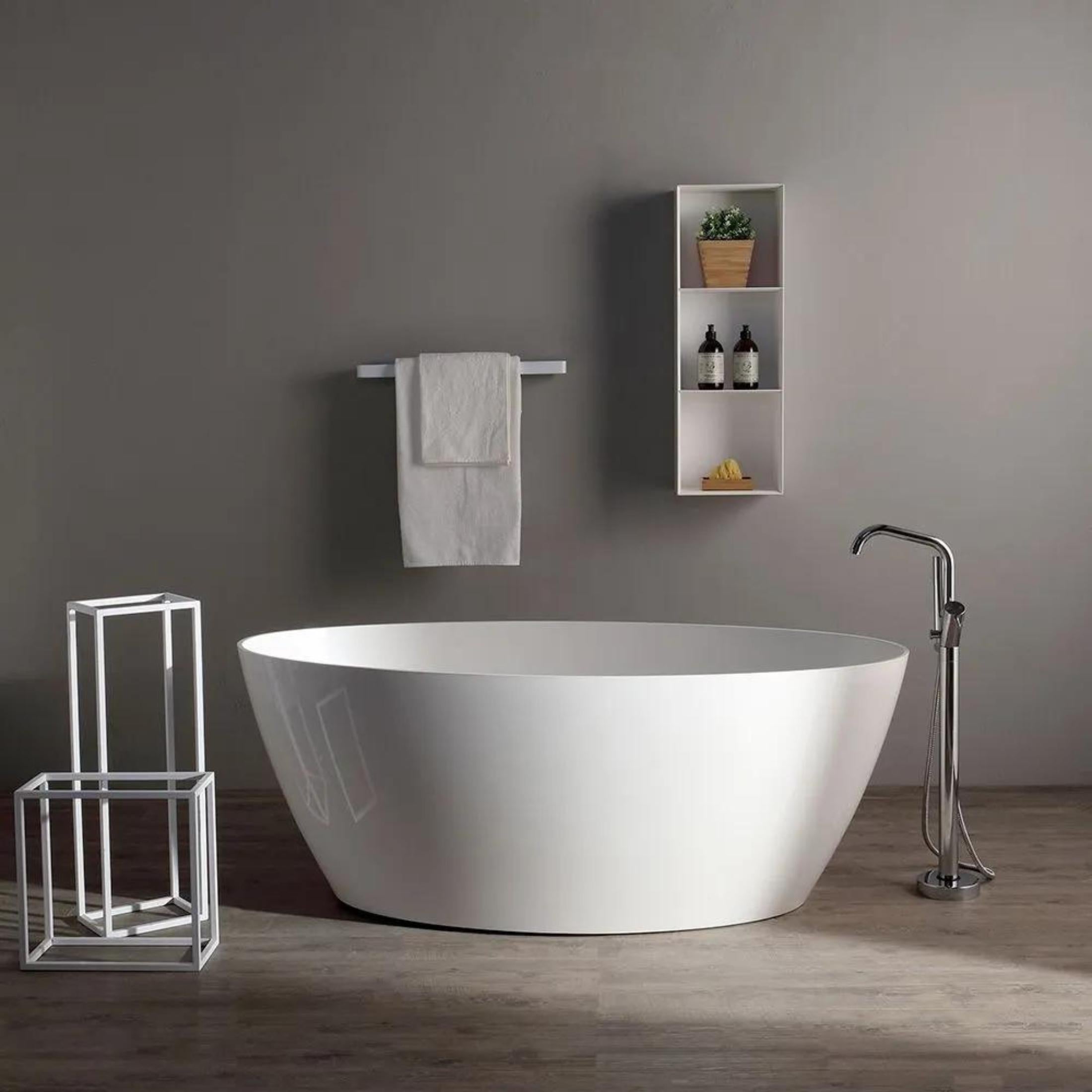 Vasca da bagno ovale moderna "Palma" in resina di marmo bianca cm cm 160,5x80,5 60h