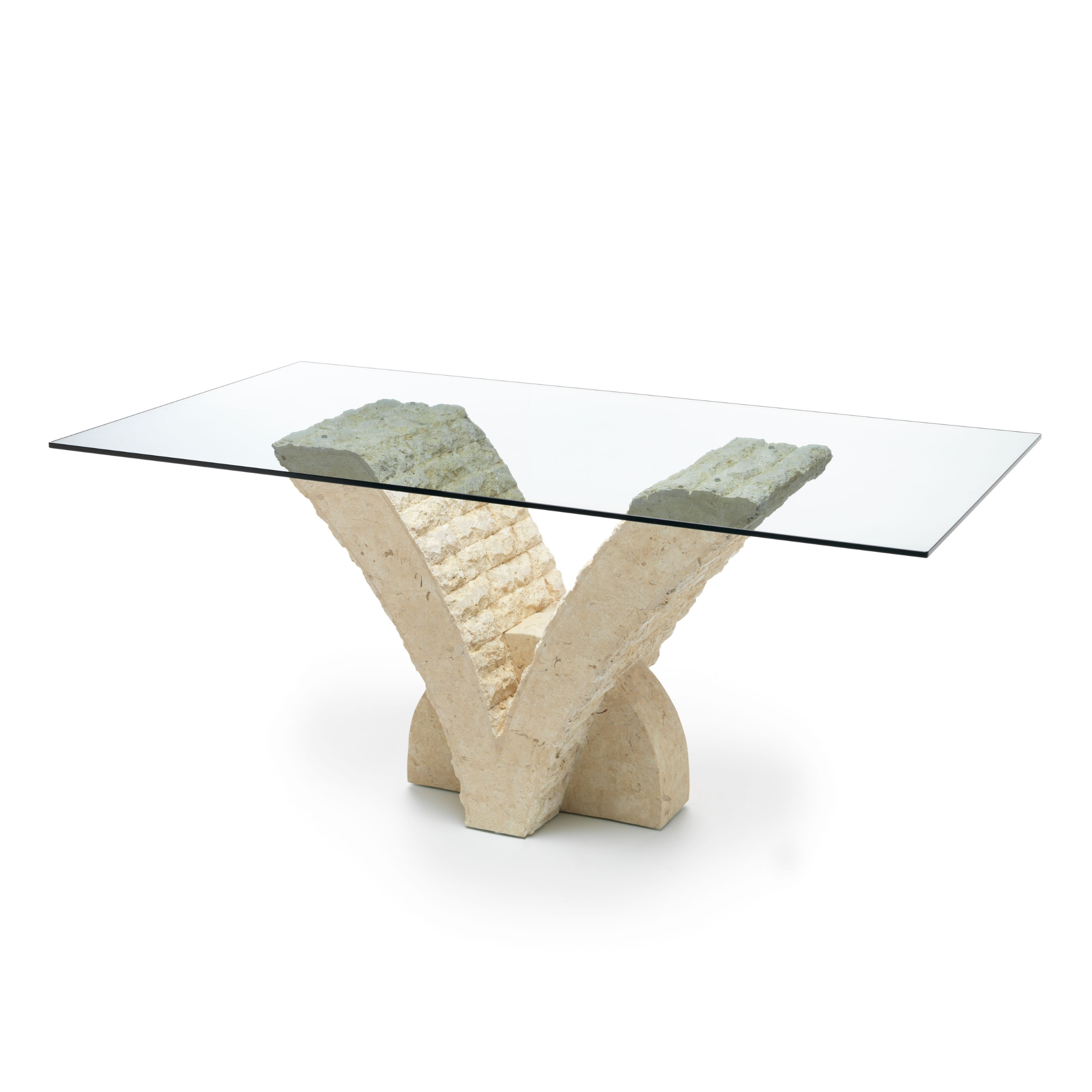 Tavolo da pranzo in pietra "Papillon2" top in vetro temperato cm 180x100 76h