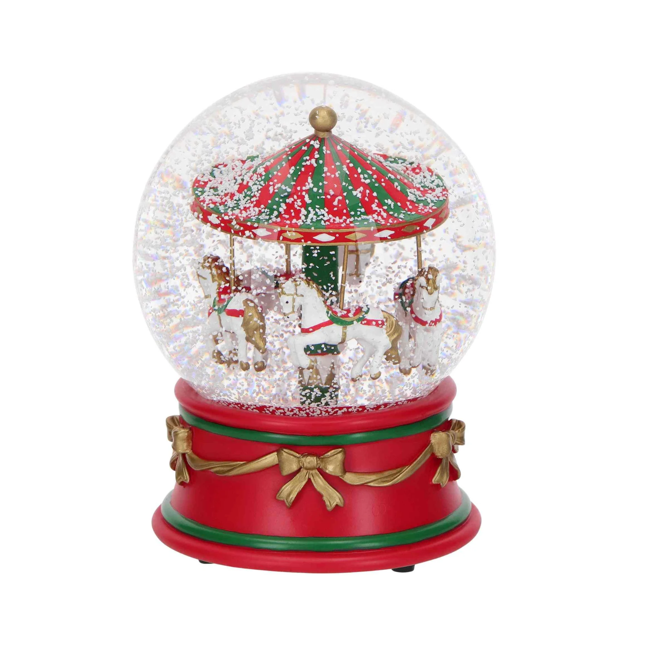 Palla con acqua e brillantini con carosello immerso cm 12x12 15,8h