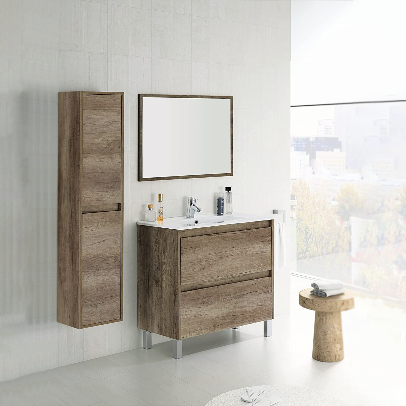 Mobile da bagno Dakota mobile con cassetti in legno rovere Nordik