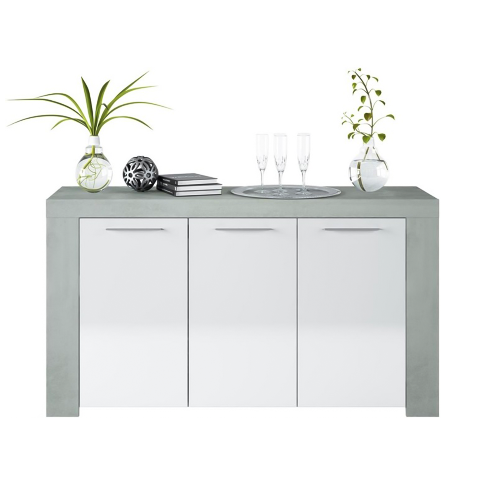 Credenza a 3 ante Ambit bianco e cemento da soggiorno cm 144x42 80h