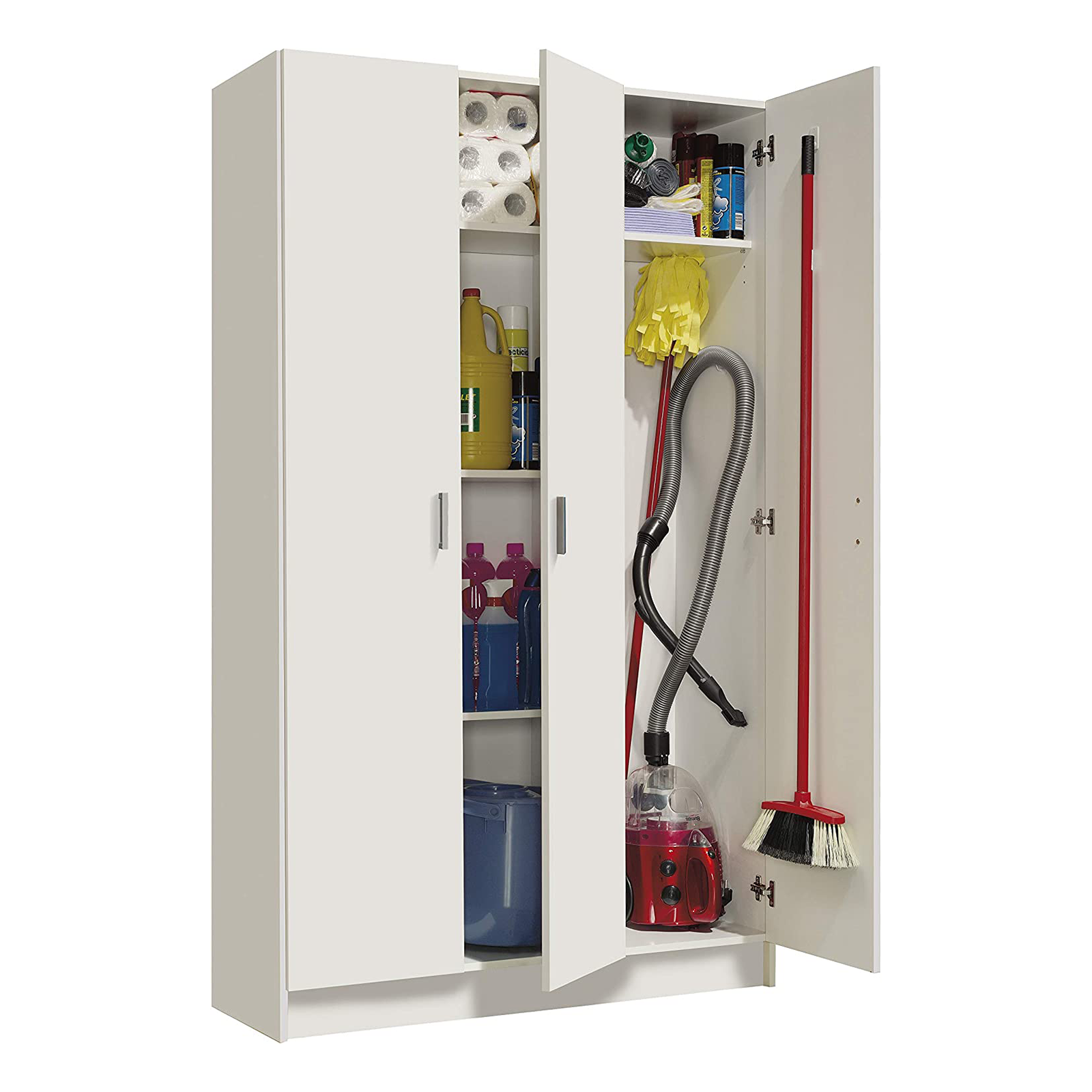 Kit armoire polyvalente avec 2 portes en bois blanc, porte-balai, 73x37 cm, 180h