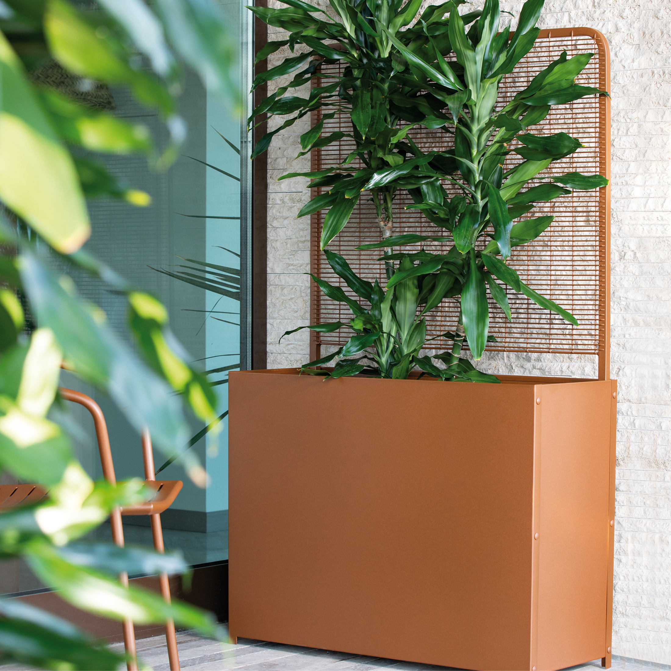Fioriera rettangolare in metallo "Box" vaso da giardino con divisore cm 86x35