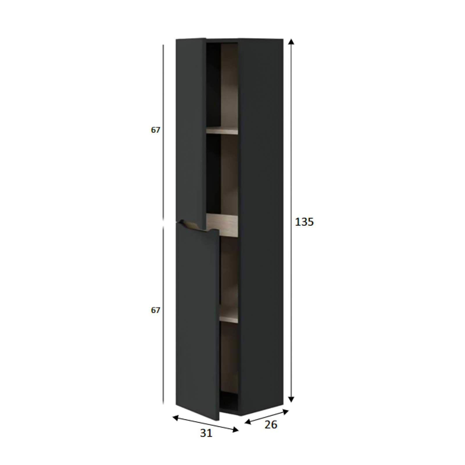 Colonne suspendue de salle de bain Meuble Lotto à 2 portes en aggloméré anthracite avec 4 étagères