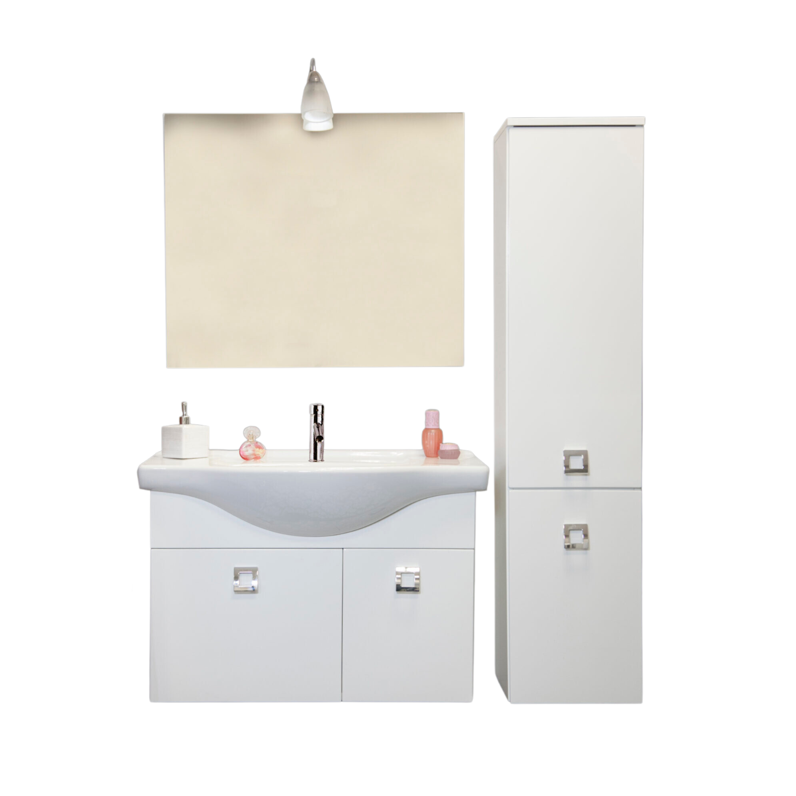 Kit Mobile sotto lavabo sospeso Brillo da bagno in legno bianco lucido