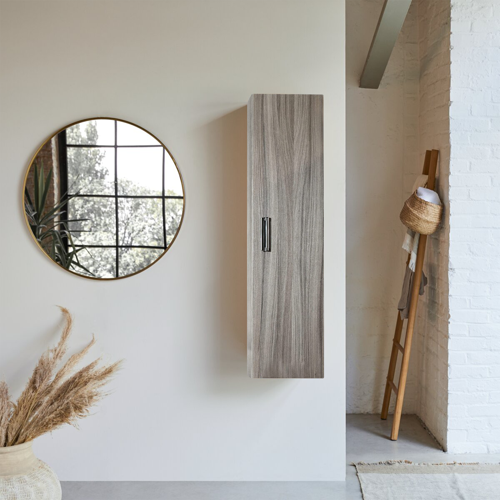 Colonne murale mobile de salle de bain Iris avec 1 porte en bois de chêne 30x19 cm 120h