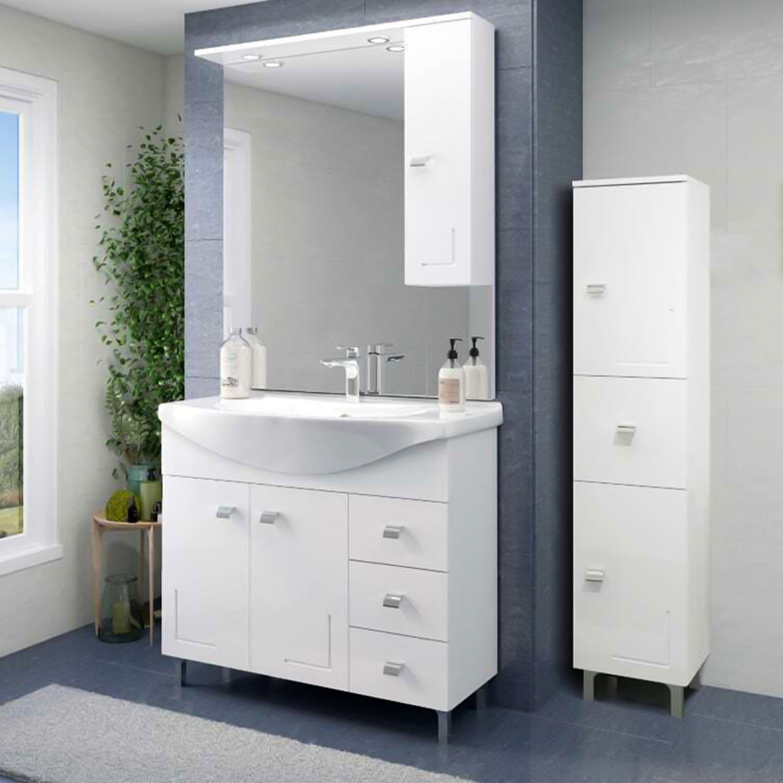 Colonne de salle de bain mobile Eva avec 2 portes et 1 tiroir en aggloméré blanc 31,5x33,5 cm 148h