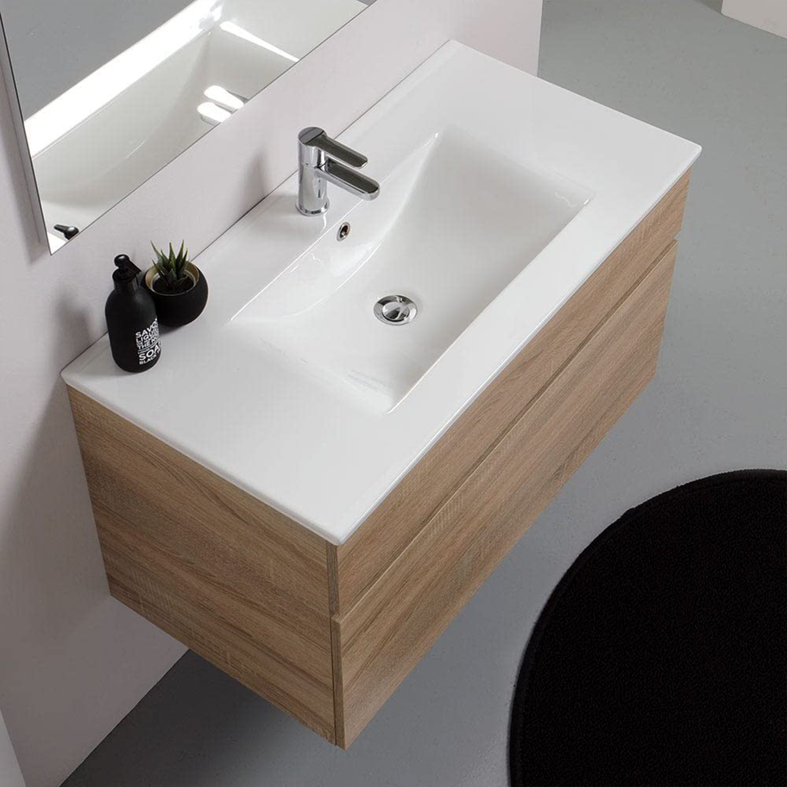 Mueble bajo lavabo suspendido Cómoda Bogotà de aglomerado con espejo LED 80x46 cm 50h