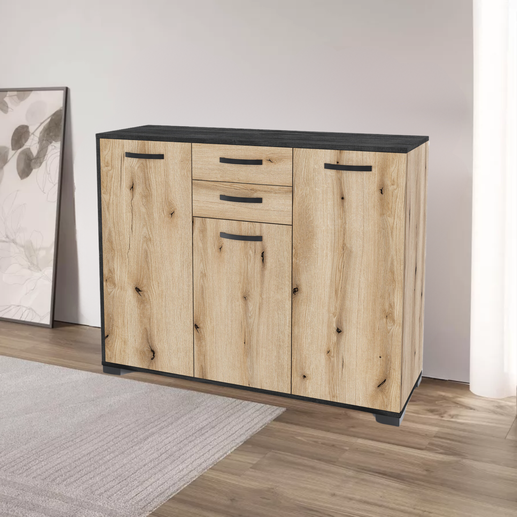 Aparador buffet K083 mueble de madera con 3 puertas para salón 150x41 cm 82h