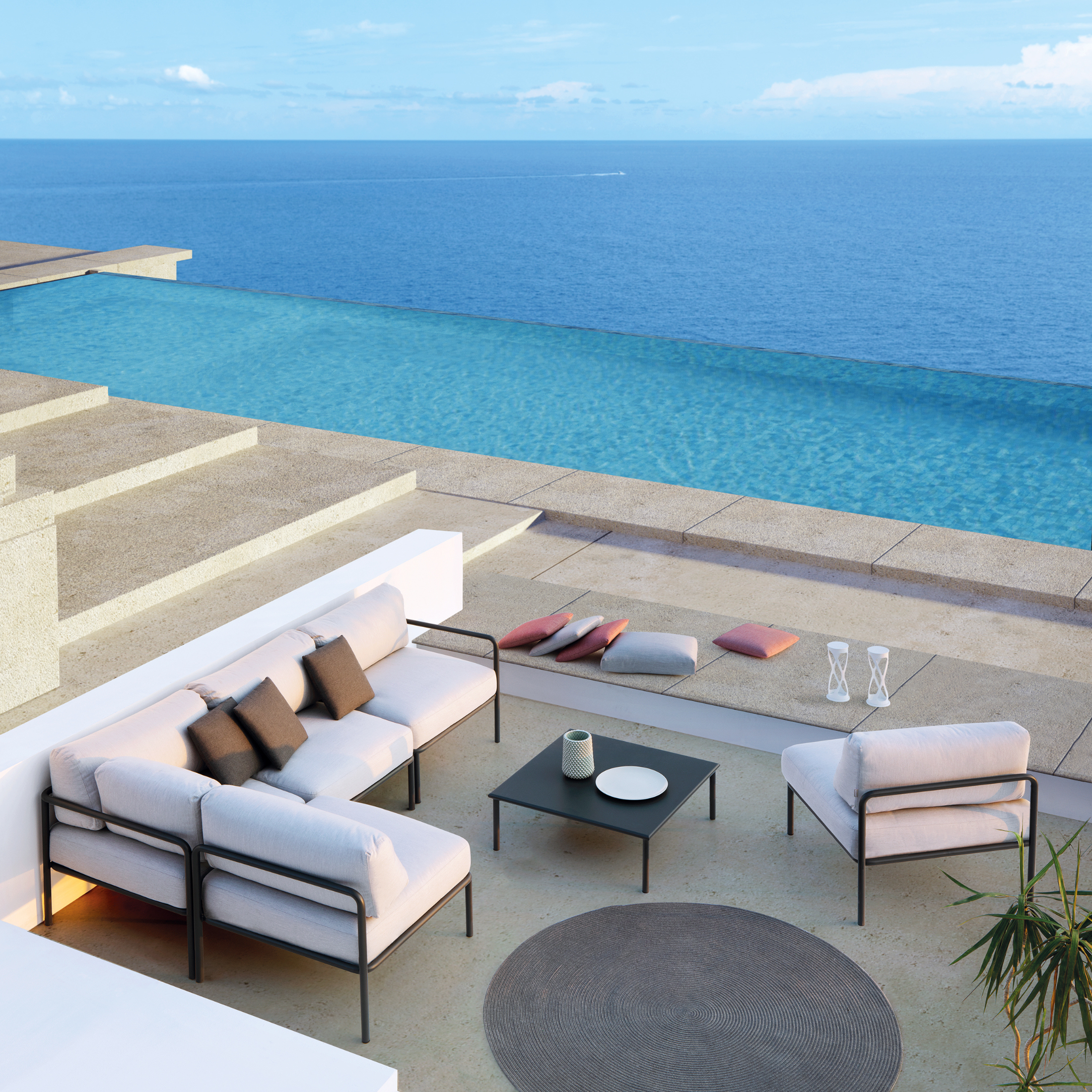 Sofá de metal de 3 plazas "Miami" con cojines de jardín 240x80 cm 83h