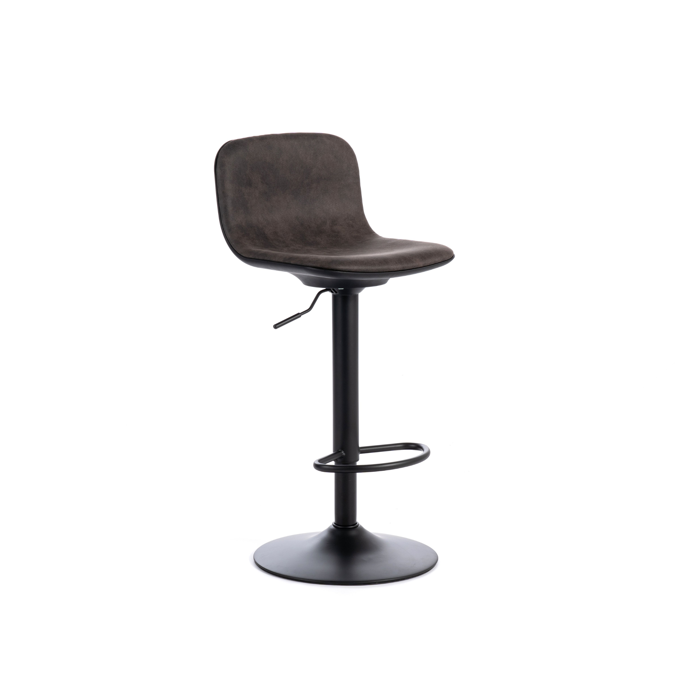 Tabouret haut "Teo" en tissu avec vérin à gaz et repose-pieds 45x39 cm 86h