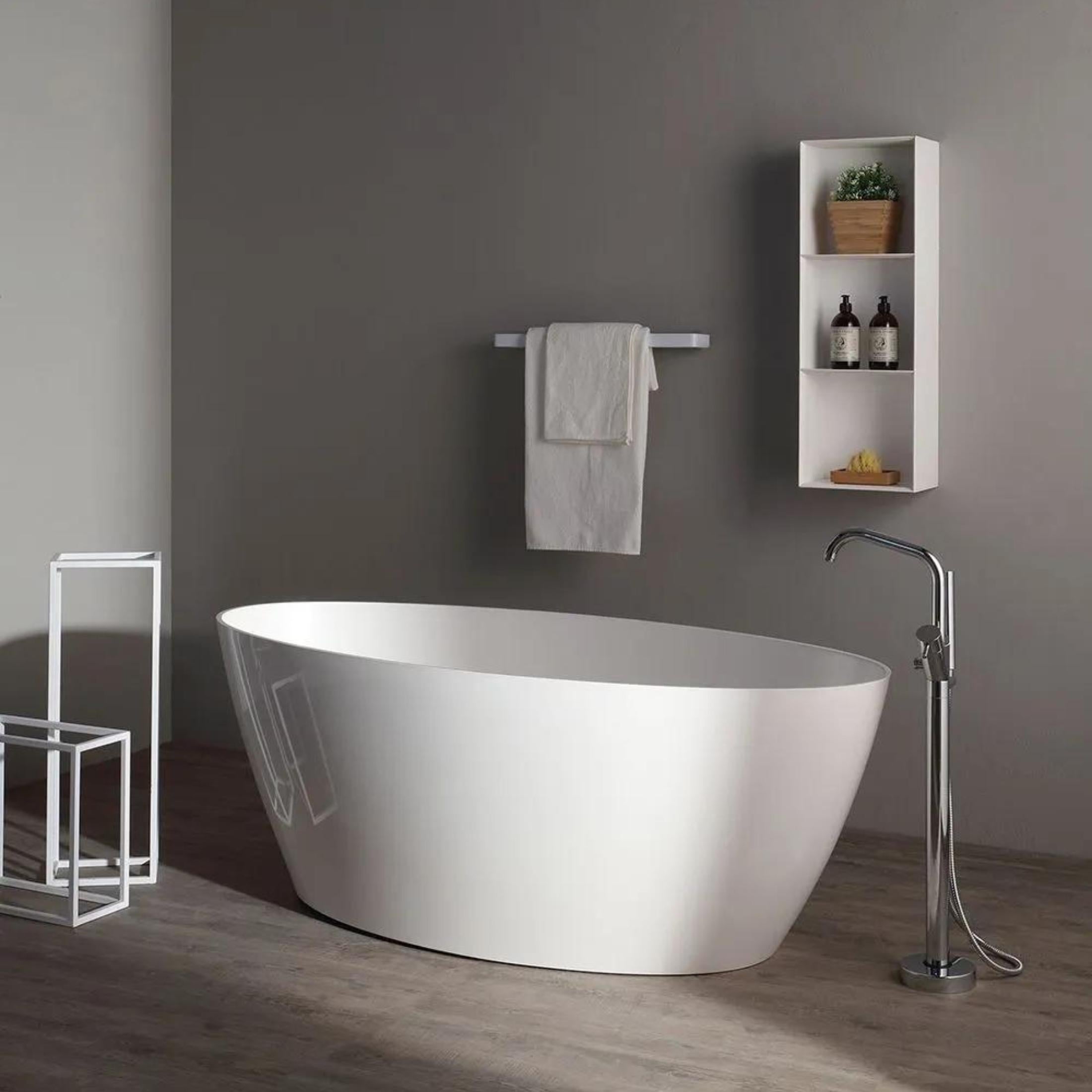 Vasca da bagno ovale moderna "Palma" in resina di marmo bianca cm cm 160,5x80,5 60h