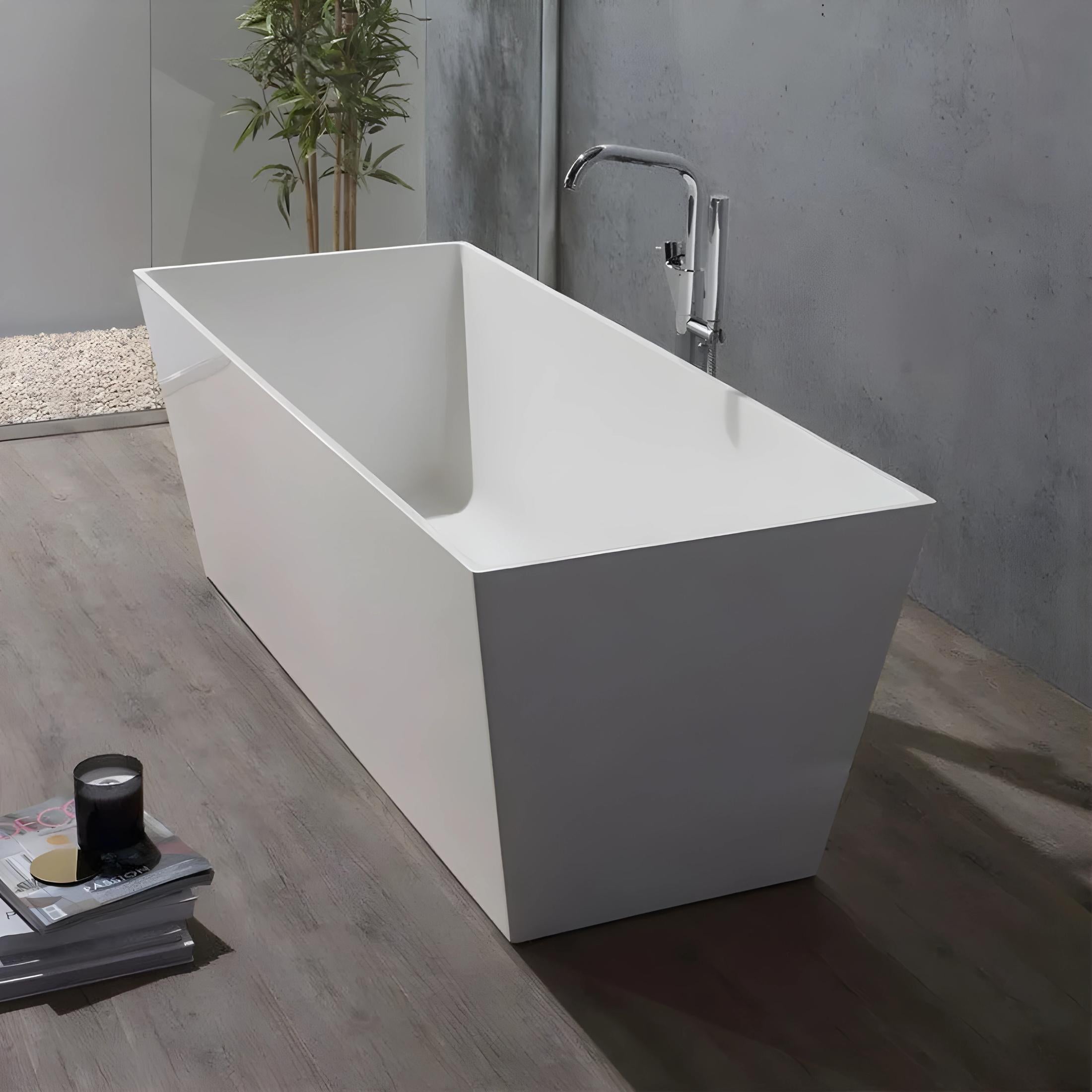 Vasca da bagno squadrata "Yoyo" autoportante in marmo ricomposto bianco cm 159x65 55h