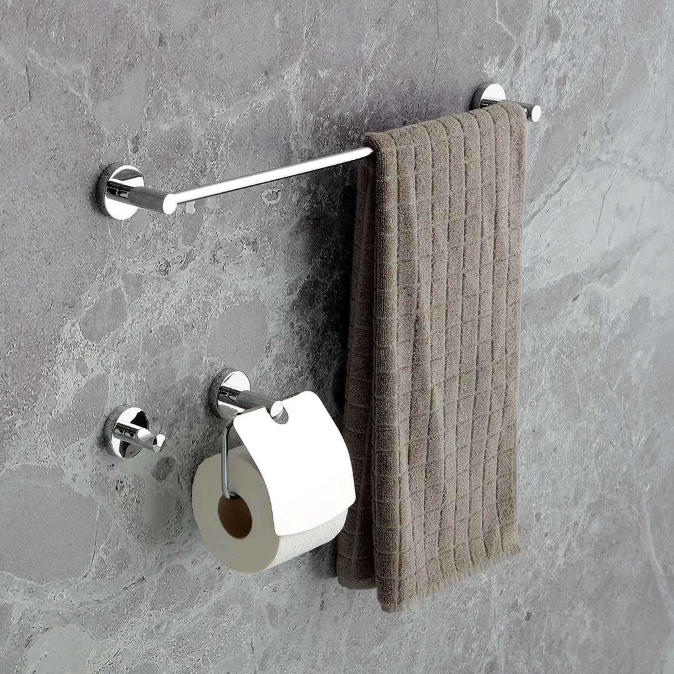 Set da 3 accessori per il bagno "Felix" in metallo cromato da parete