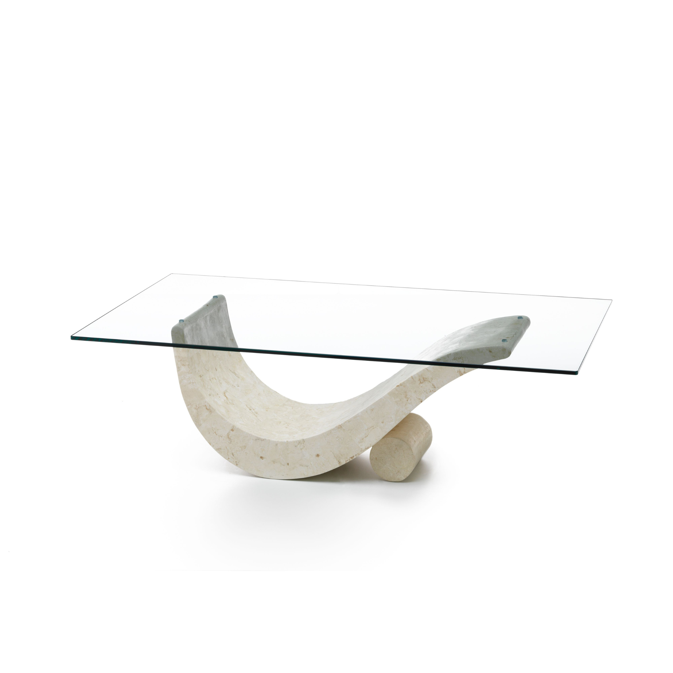 Table basse en pierre fossile "Colombe" plateau verre trempé 120x70 cm 40h