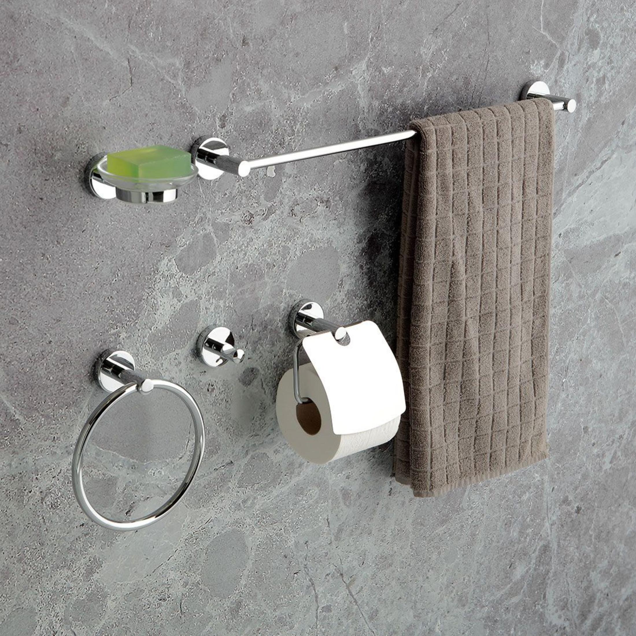 Set da 5 accessori per il bagno "Greta" in metallo cromato da parete