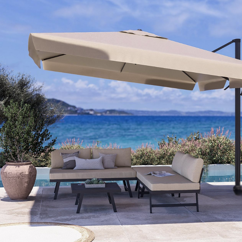Ombrellone moderno ecru "Decent" con palo laterale in alluminio nero da giardino 3x4 mt