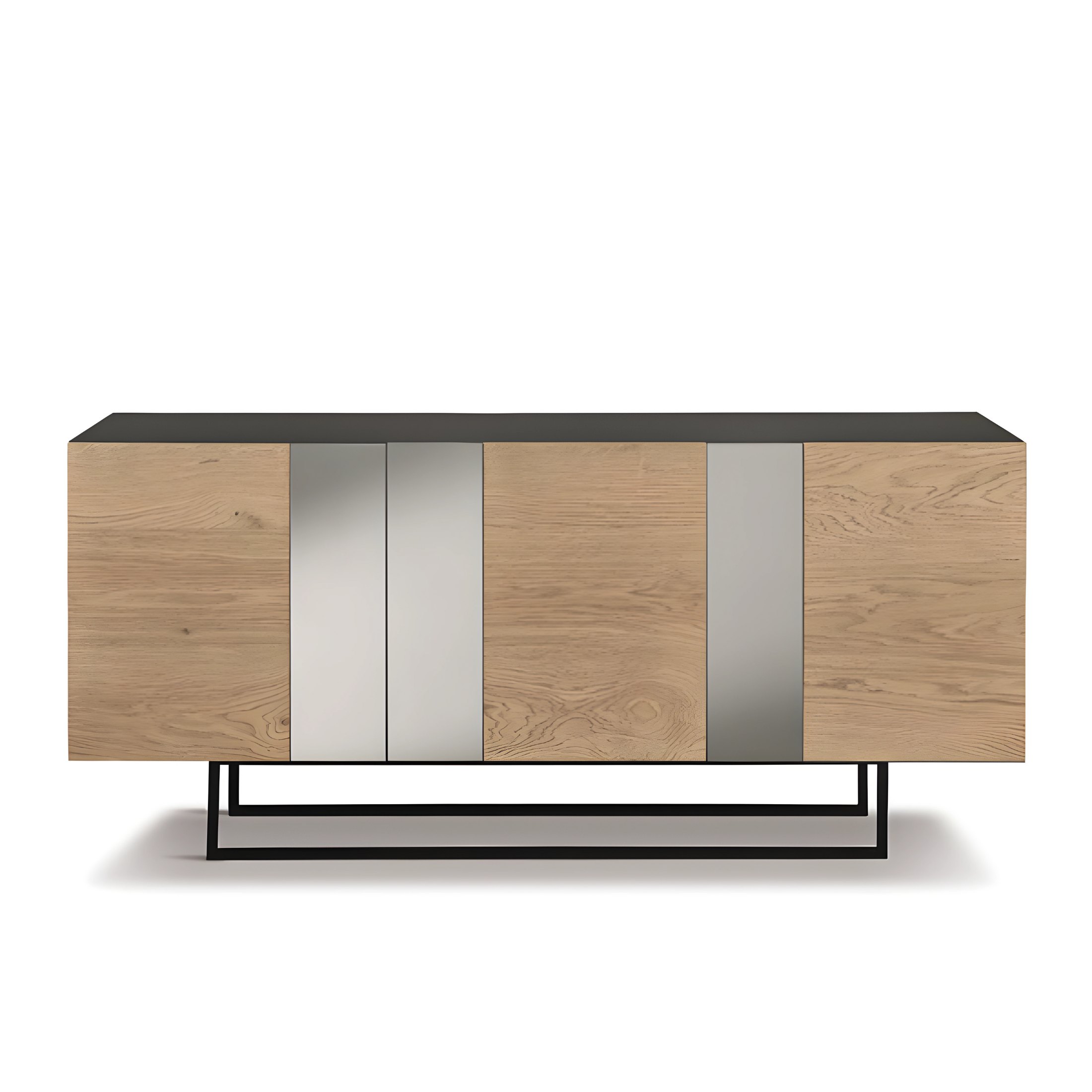 Buffet moderne avec 3 portes déjà assemblées "Romeo" en bois avec inserts miroir 180x50 cm 80h