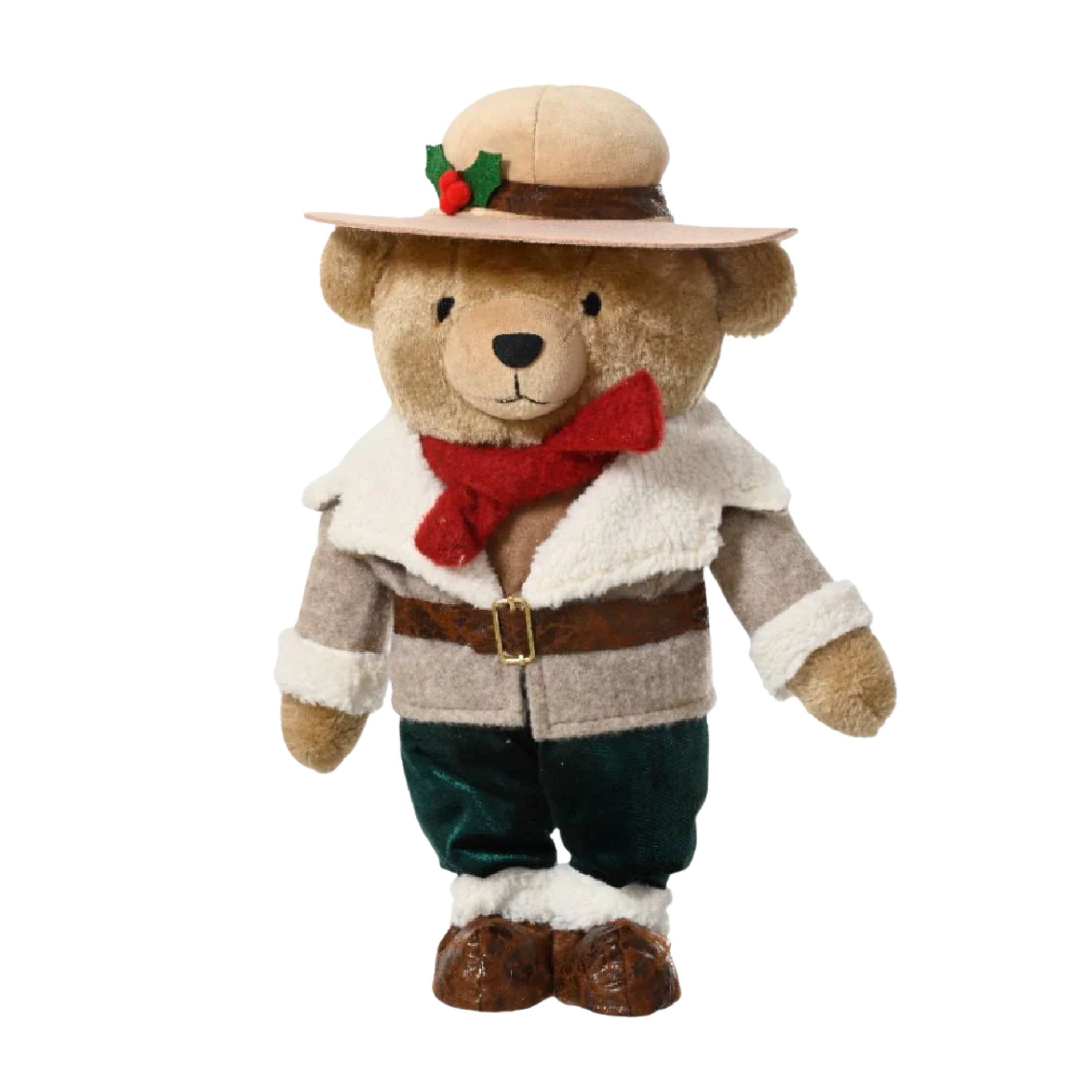 Orsacchiotto country "Teddy" con cappotto e cappello, decorazioni natalizie in poliestere cm 18x14 31h