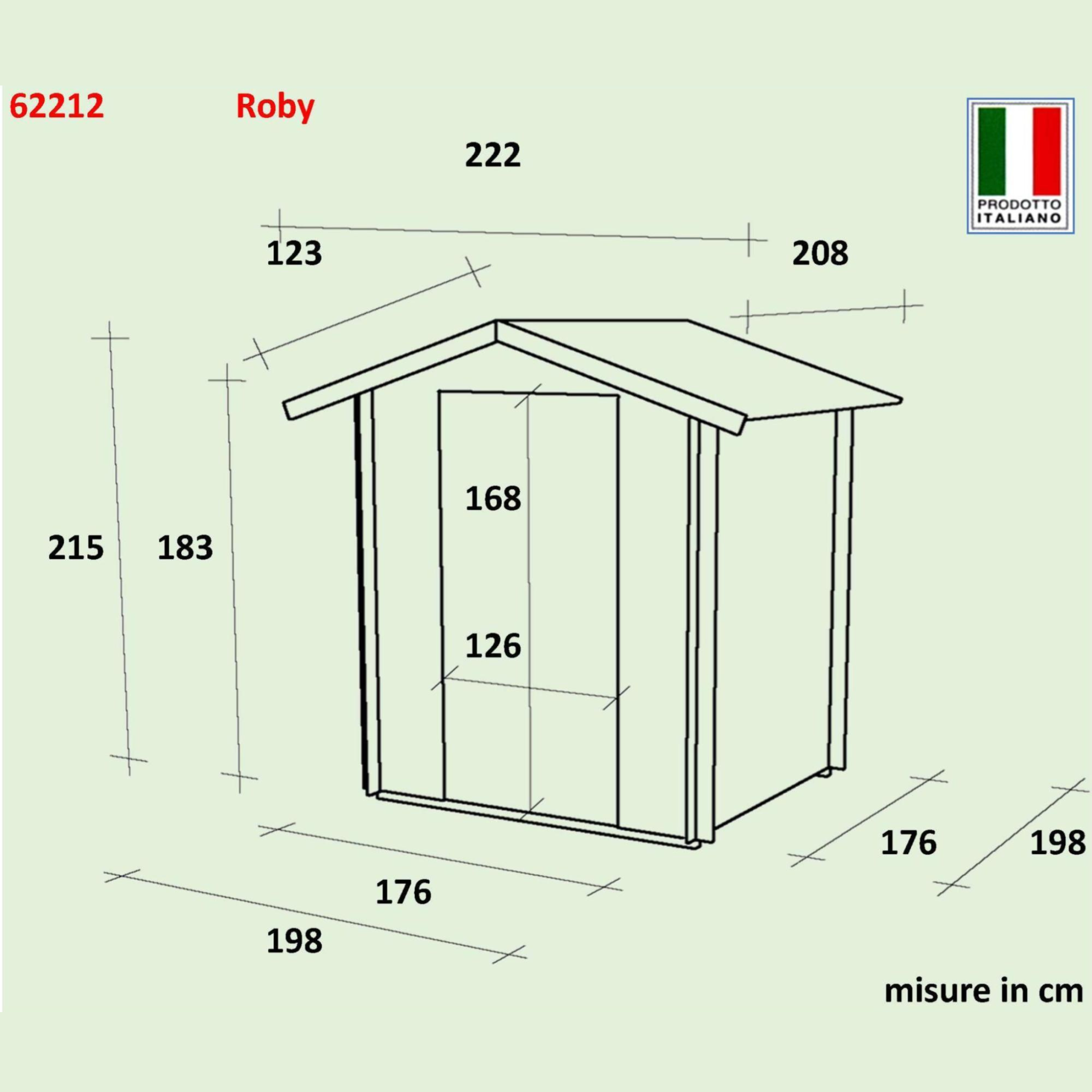 Abri de jardin en bois "Roby" 198x198 cm 215h porte double vitrage