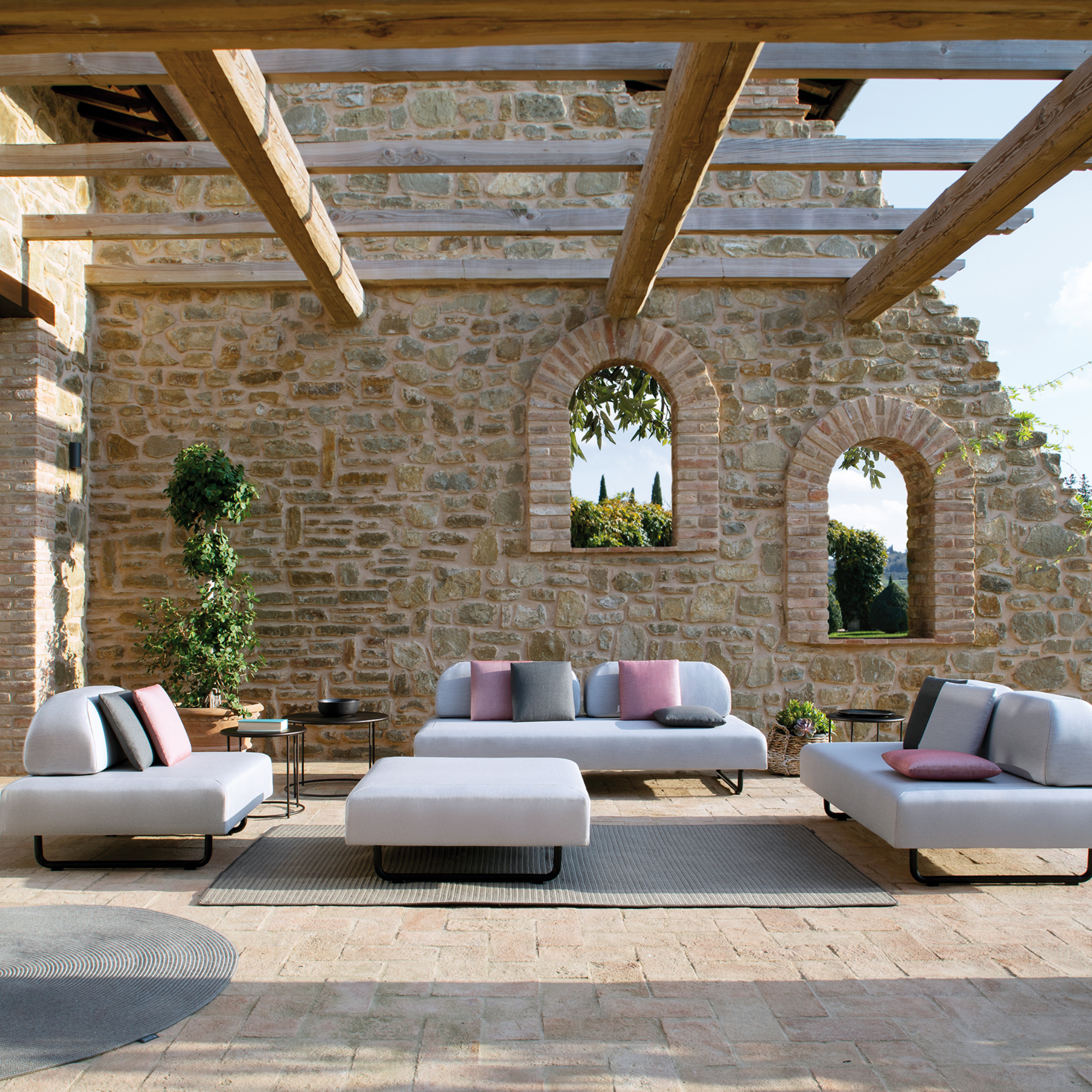 Modulo triplo divano imbottito "Santa Fe" in metallo da giardino cm 190x90 70h
