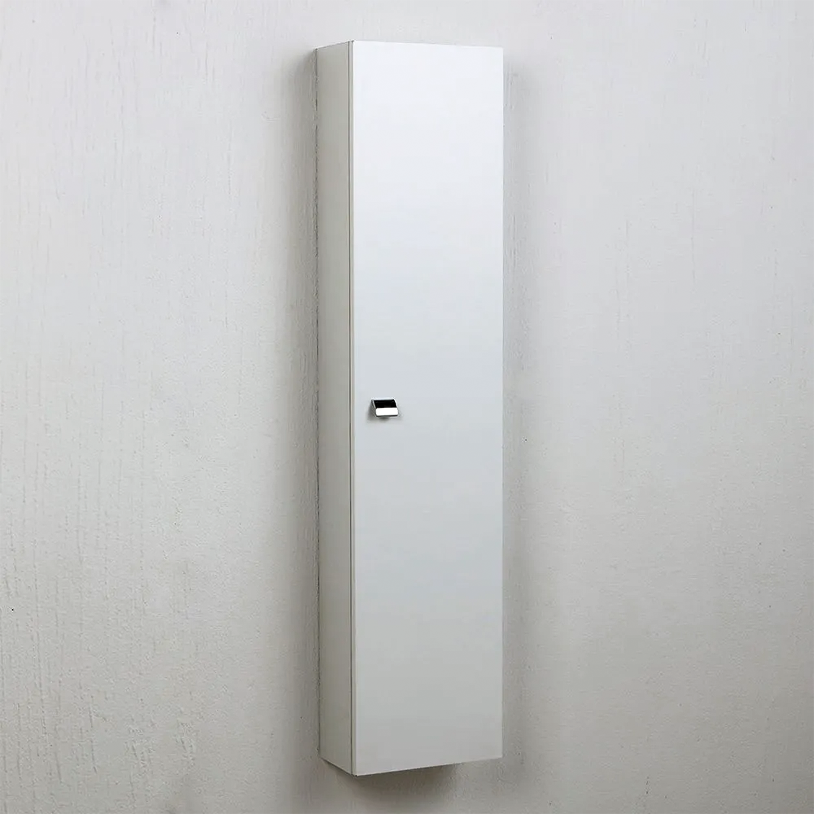 Colonne de salle de bain suspendue mobile Emma avec 1 porte en aggloméré laqué blanc 32x16 cm 140h