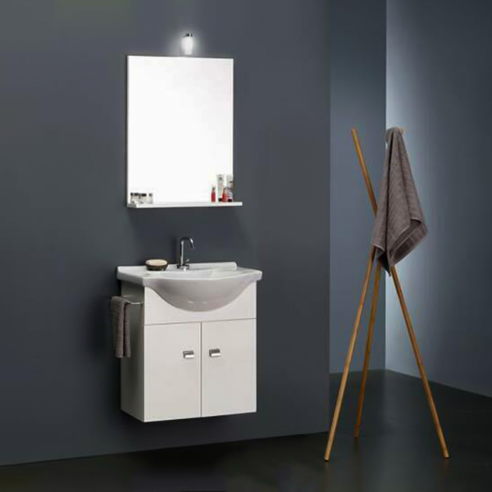 Kit meuble lavabo Emma en aggloméré avec miroir, lumière et lavabo 58x43 cm 64h