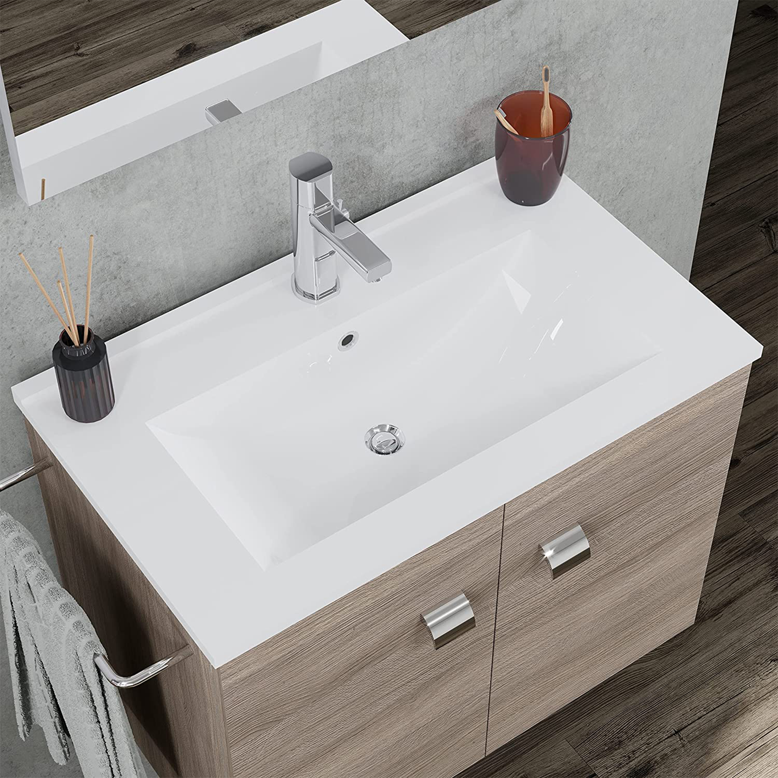 Mueble de baño Erika suspendido de madera con lavabo y toallero sin espejo 61x36 cm 47h