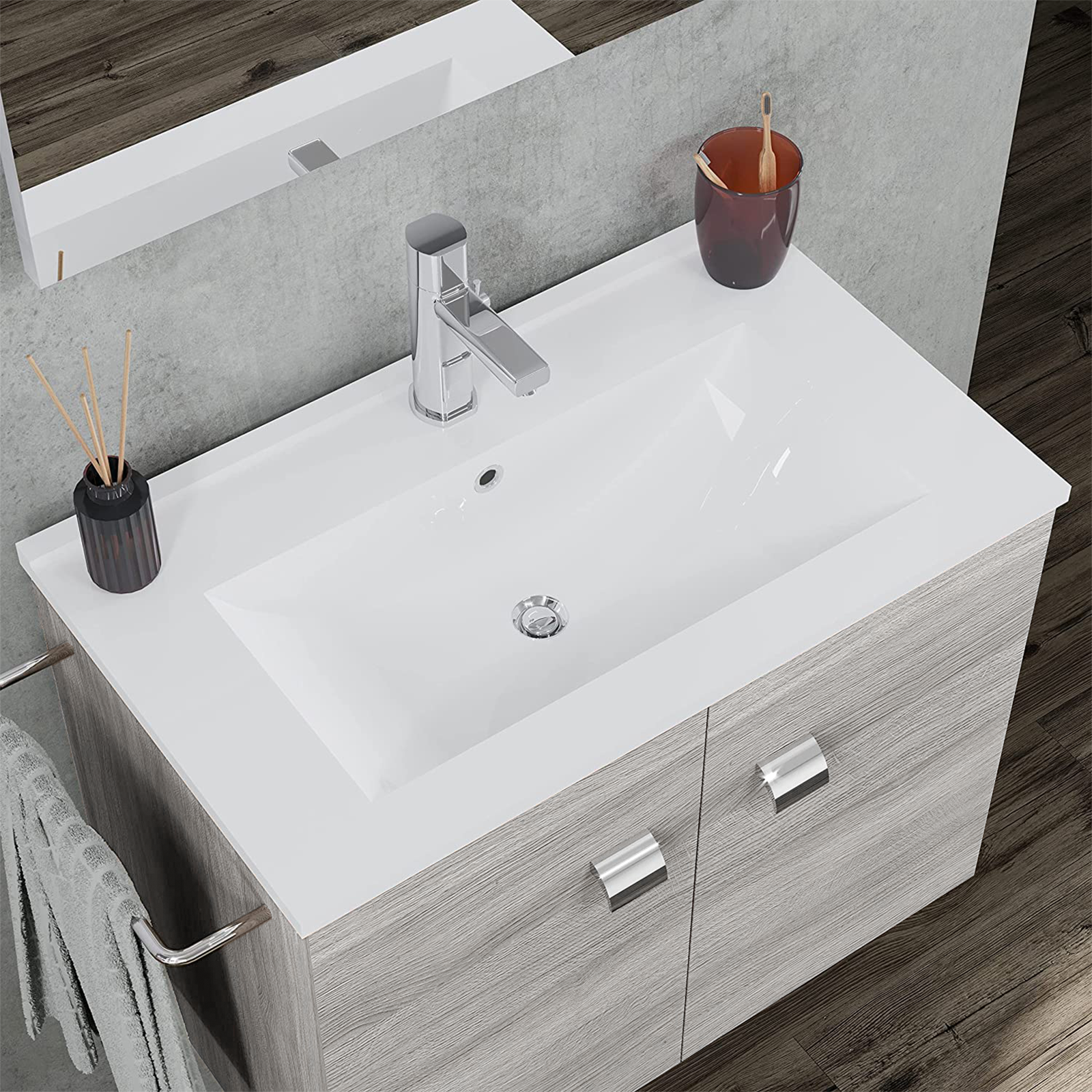 Mueble de baño Erika suspendido de madera con lavabo y toallero sin espejo 61x36 cm 47h