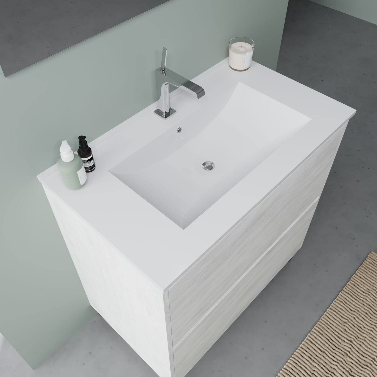 Kit mueble lavabo de baño Lisbon de aglomerado con espejo LED 80x46 cm 75h