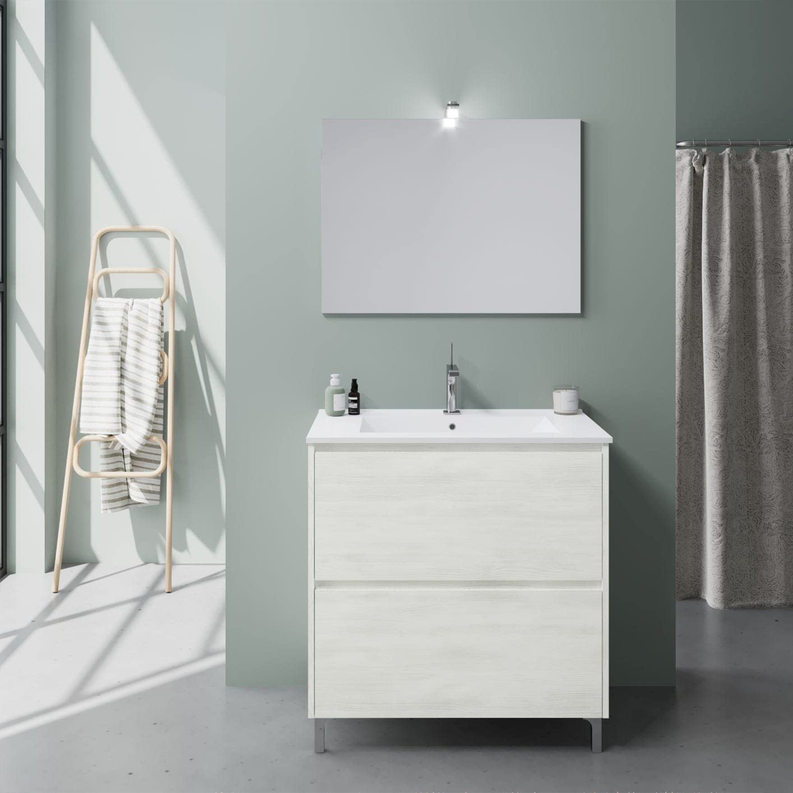 Kit mueble lavabo de baño Lisbon de aglomerado con espejo LED 80x46 cm 75h