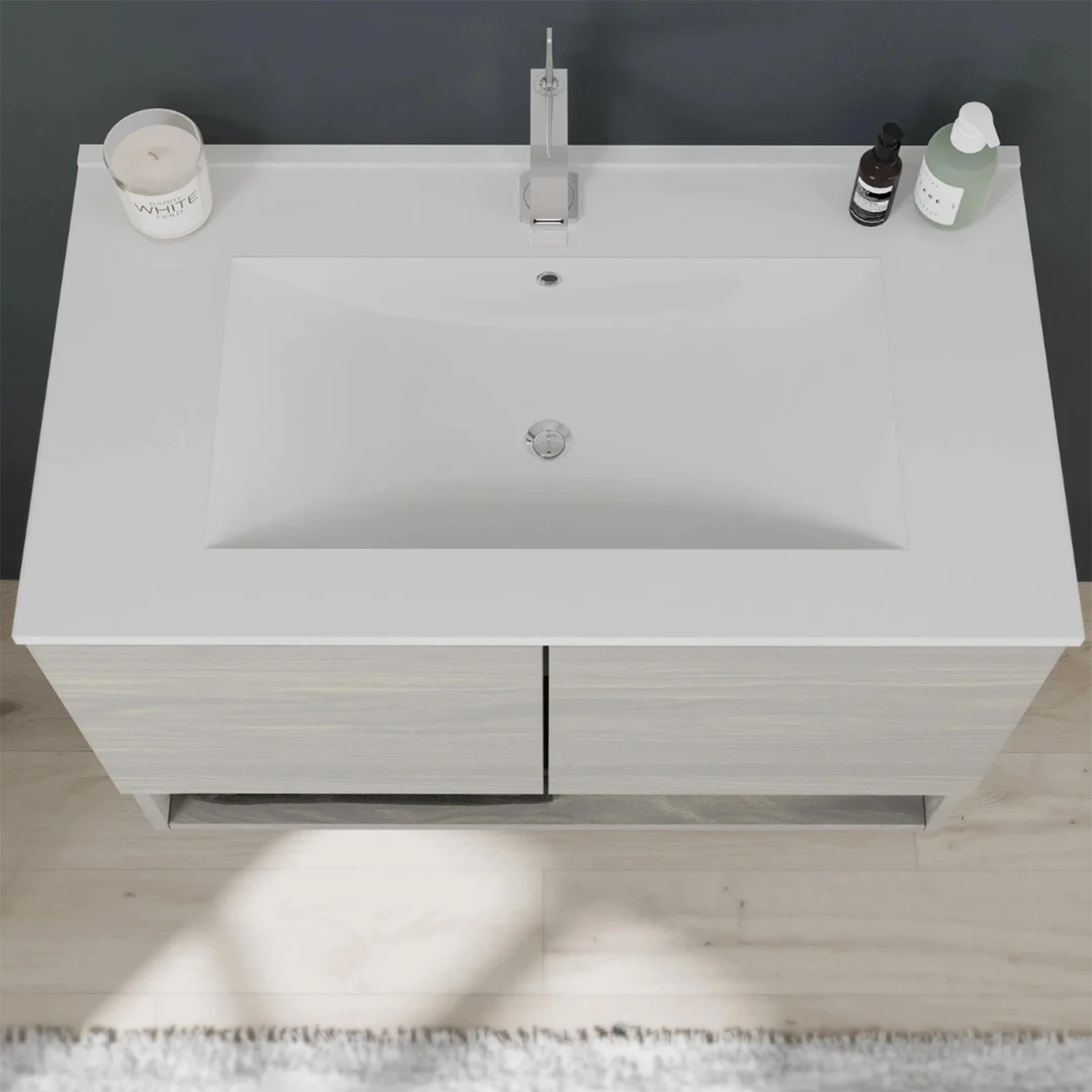 Kit mueble lavabo de baño Oslo en aglomerado con espejo y luz LED 80x46 cm 53h