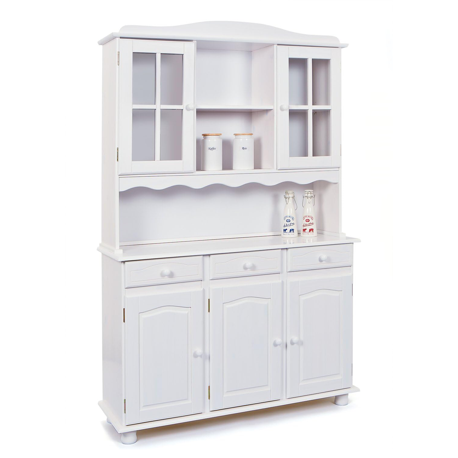 Credenza Valencia in legno massello bianco venato con vano a giorno h198 cm