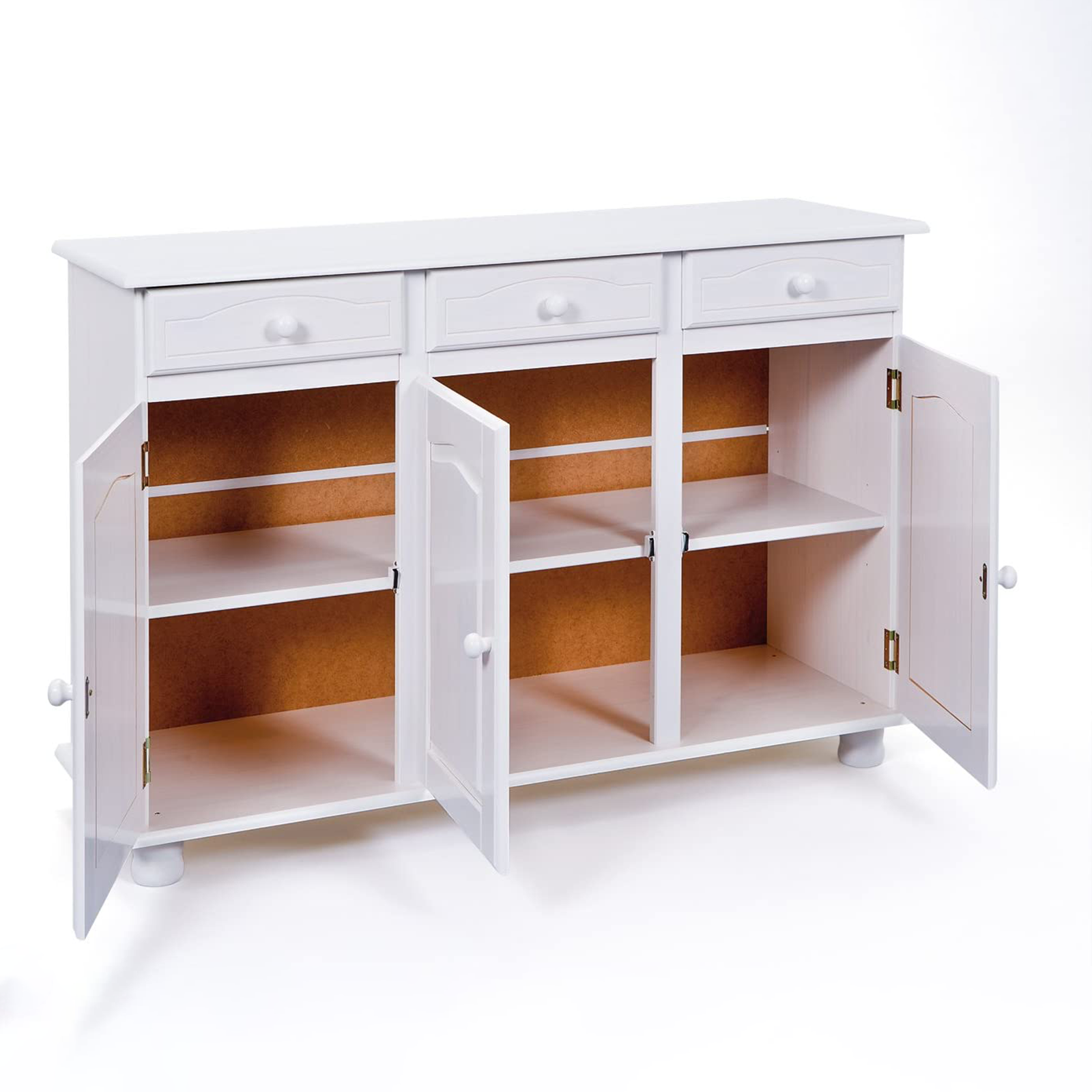 Credenza in legno massello bianco venato "Lovi" con cassetti h 87 cm