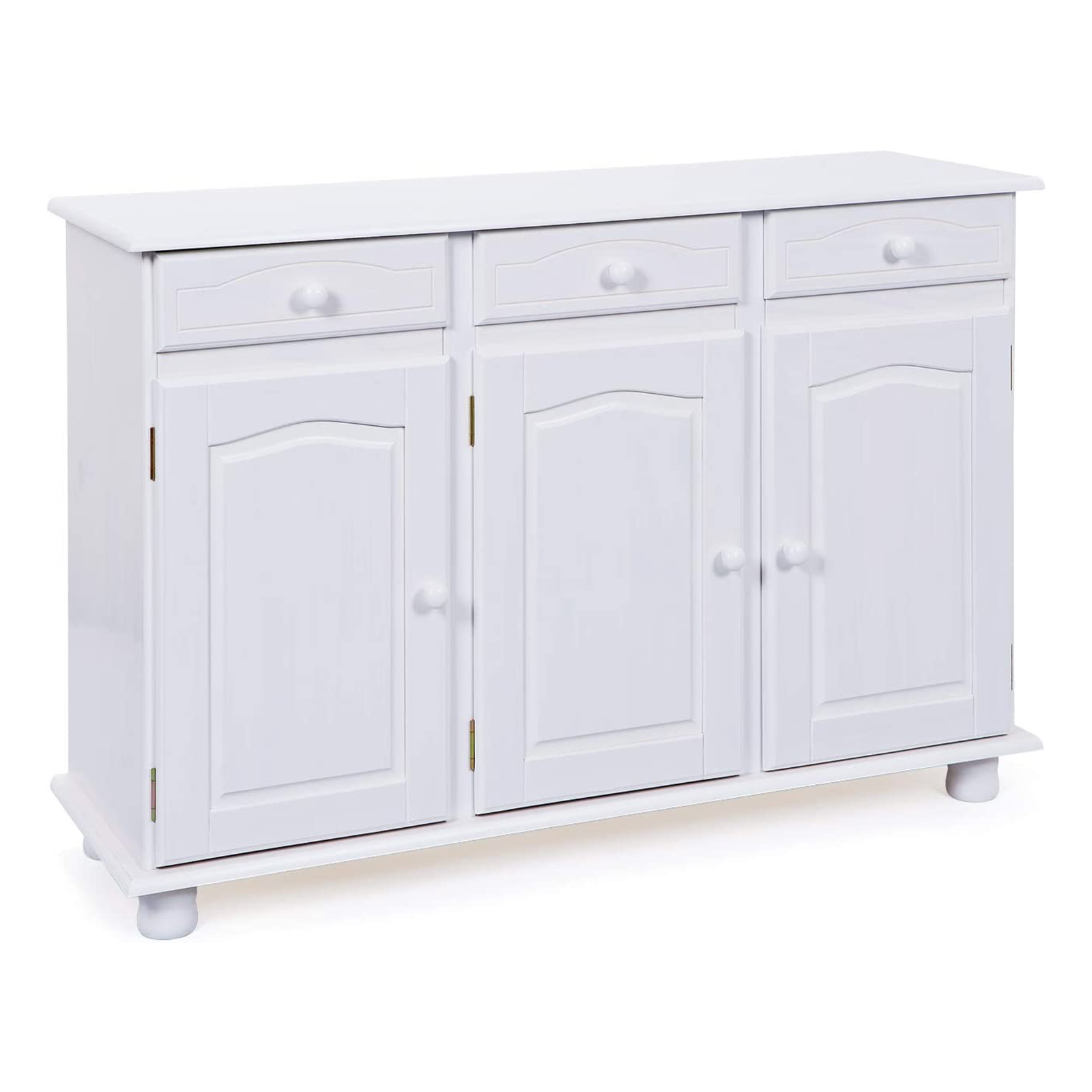 Credenza in legno massello bianco venato "Lovi" con cassetti h 87 cm