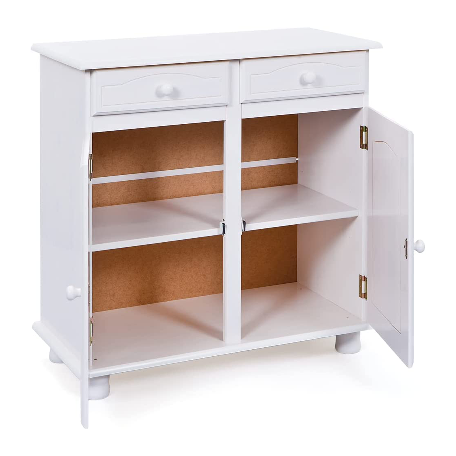 Credenza in legno massello bianco venato "Lovi" con cassetti h 87 cm