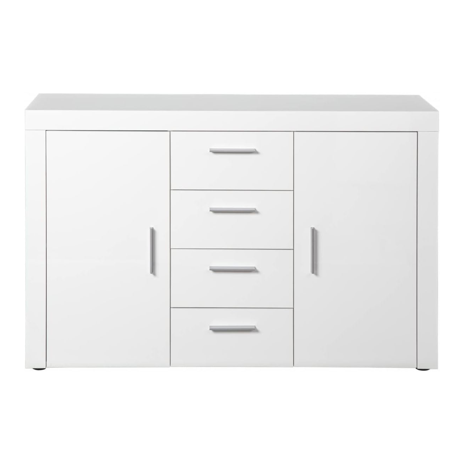 Aparador buffet de madera Corbet, cómoda lacada blanca, 134x40 cm, 86h