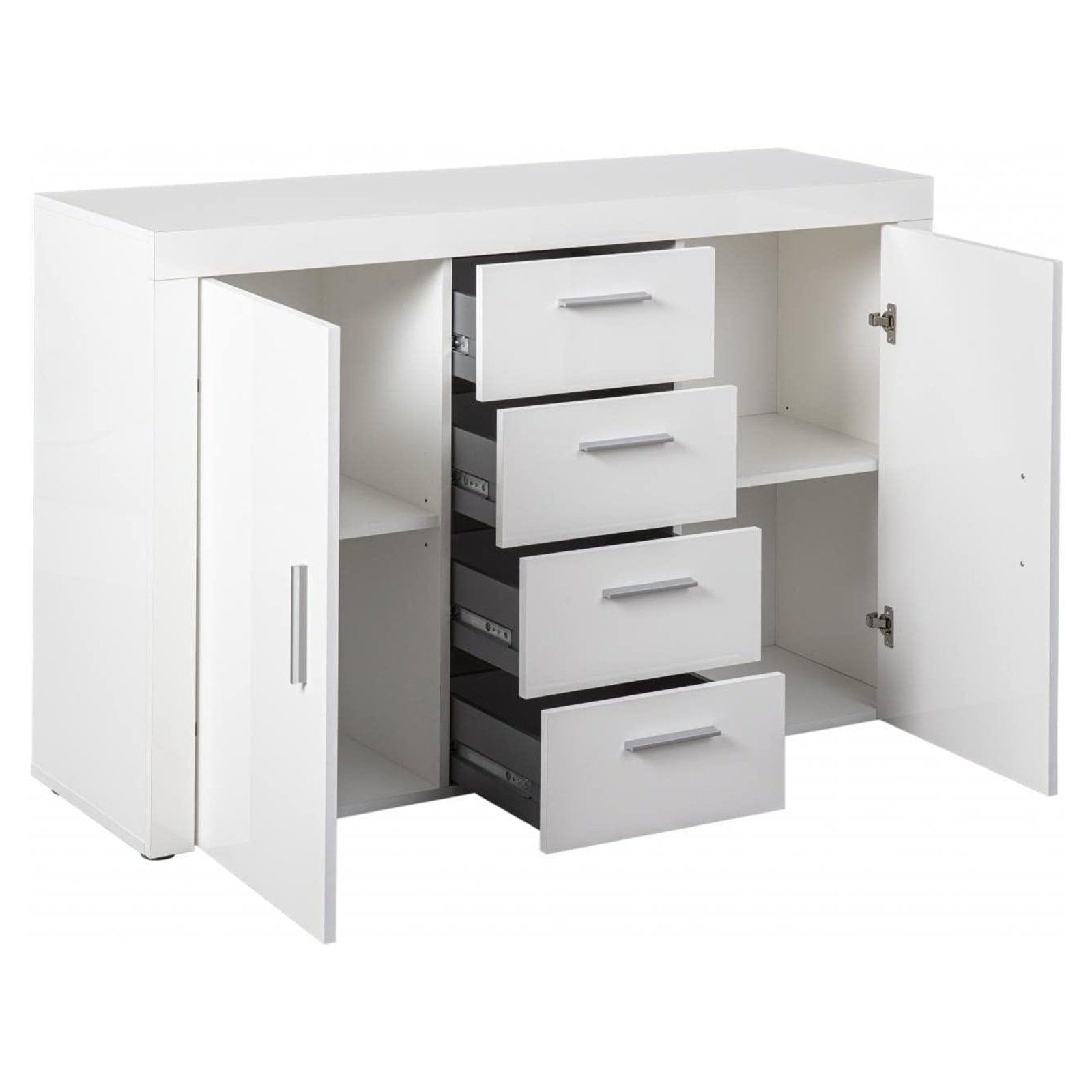 Aparador buffet de madera Corbet, cómoda lacada blanca, 134x40 cm, 86h