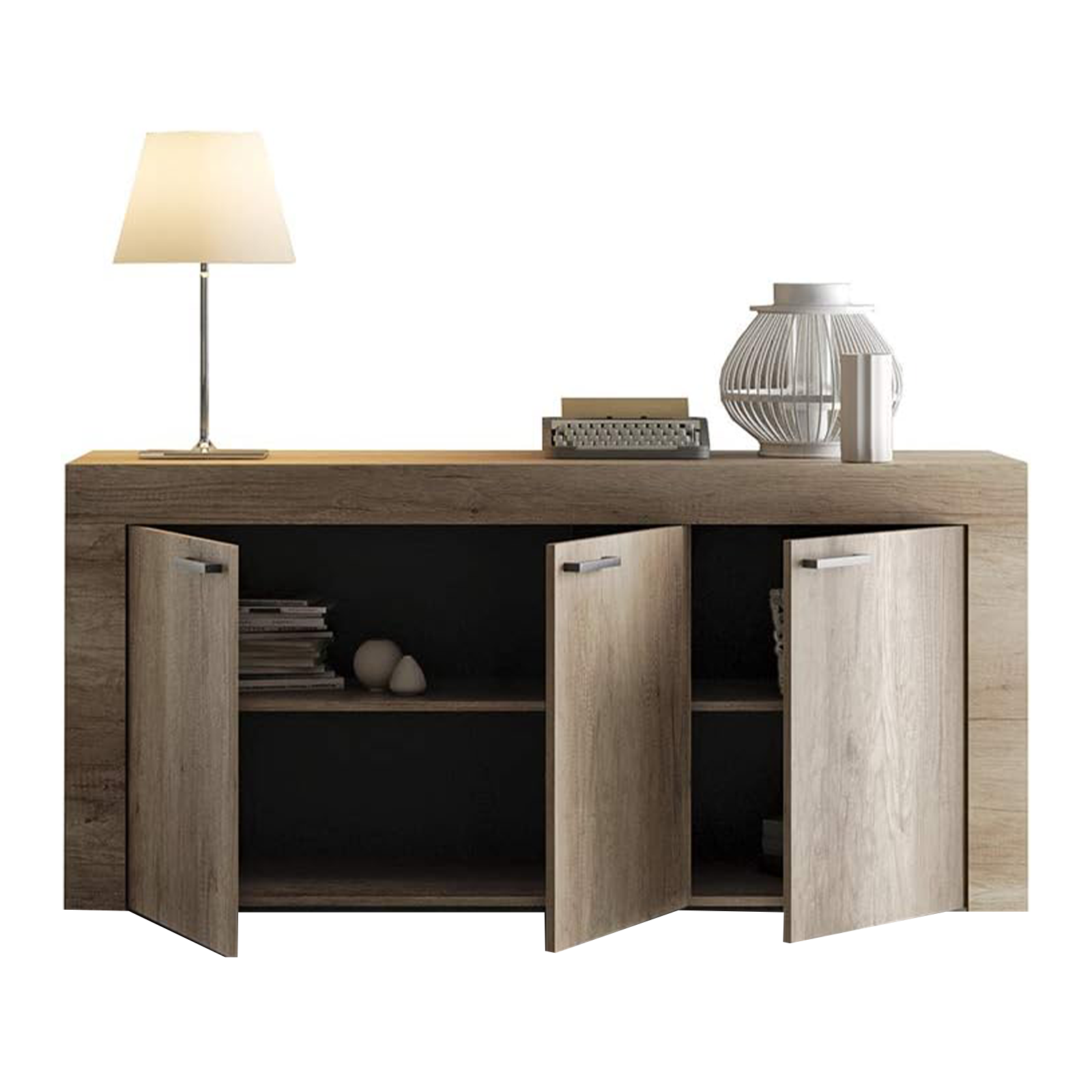 Aparador buffet K083 mueble de madera con 3 puertas para salón 150x41 cm 82h