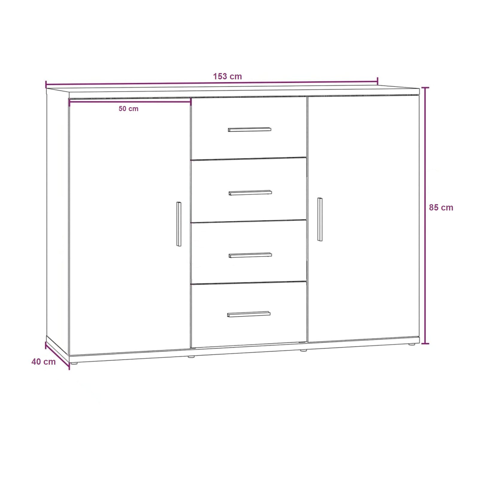 Aparador buffet CH4298 mueble madera 2 puertas con 4 cajones 153x40 cm 85h