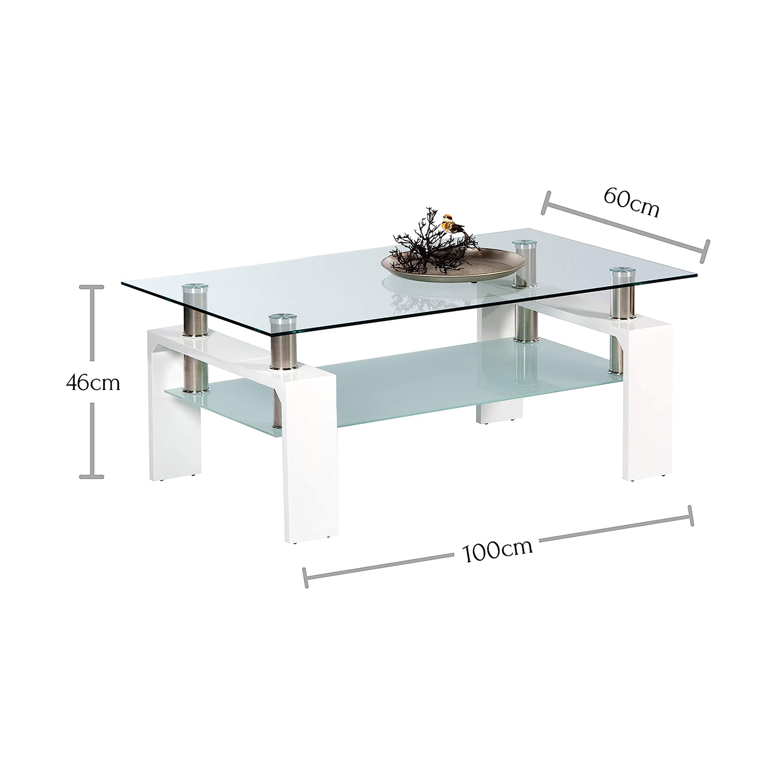 Mesa baja de salón de madera con estante de cristal 100x60 cm 45h