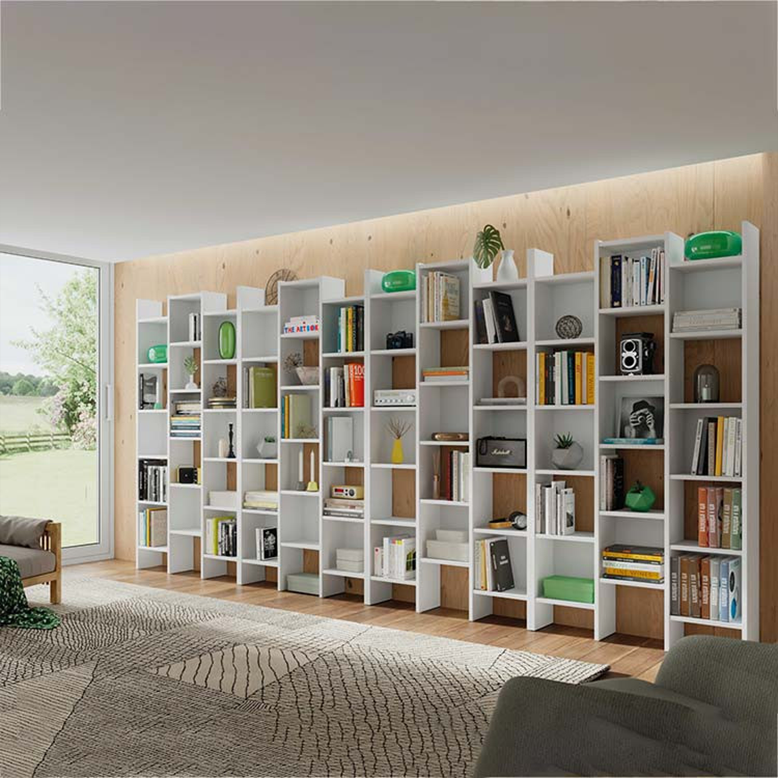 Librería italiana alta abierta con 15 estantes de madera 96x25 cm 192h