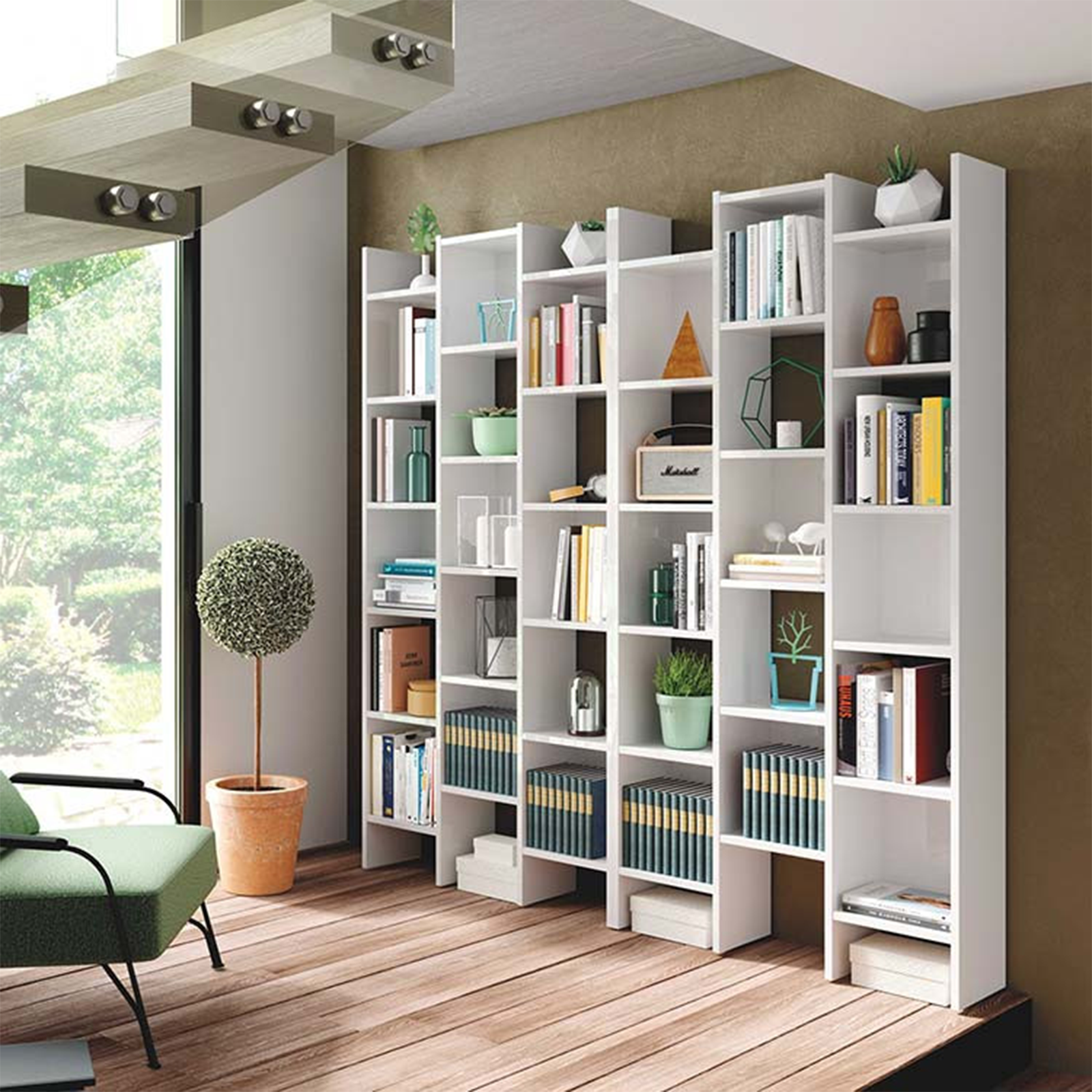 Bibliothèque italienne haute ouverte avec 15 étagères en bois 96x25 cm 192h