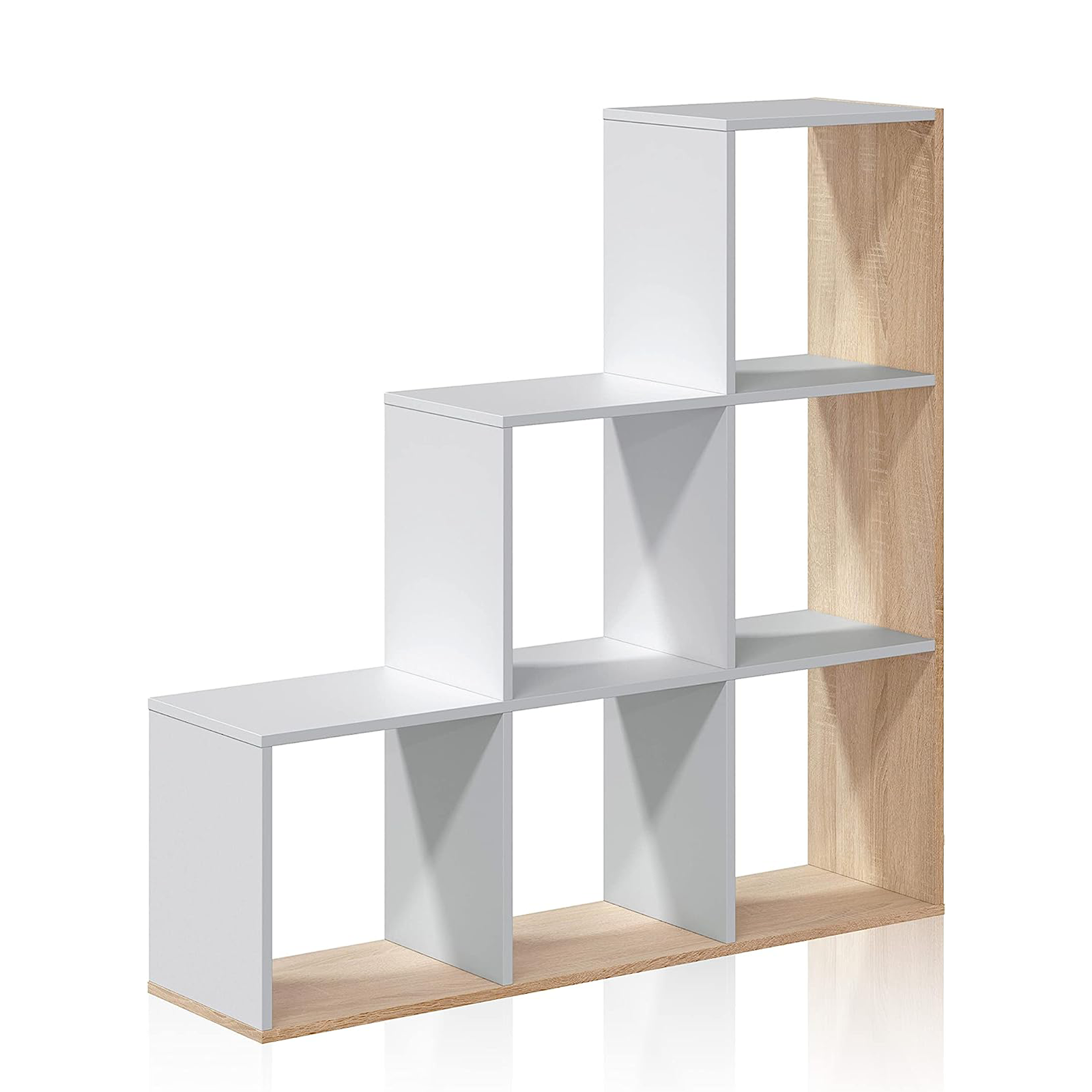 Librería abierta Box con 6 compartimentos blanco y roble en madera melamina 108x28 cm 110h