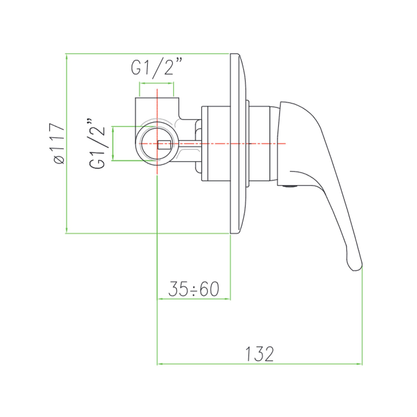 Miscelatore per doccia "King" in ottone cromato a incasso ø 42 mm