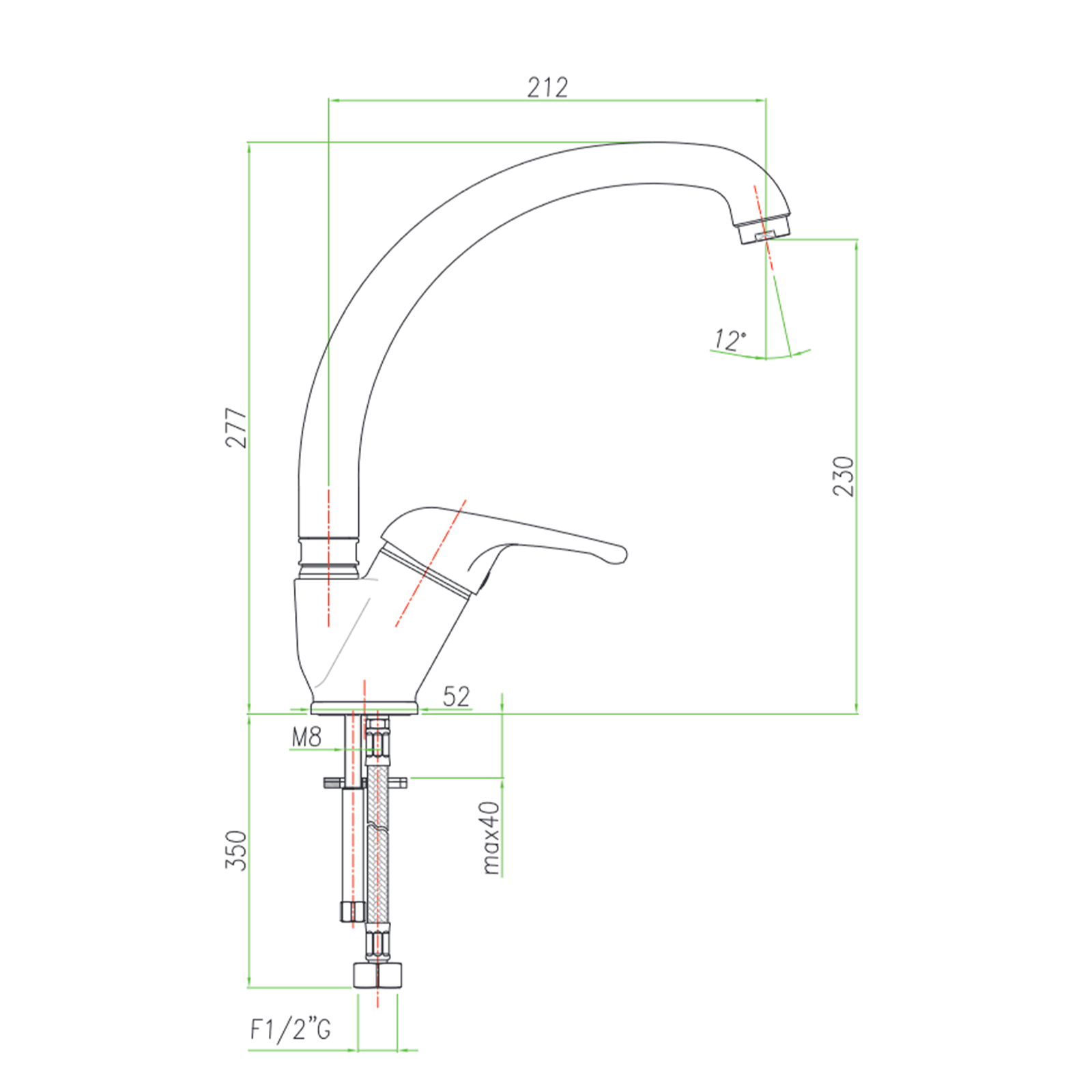 Mitigeur d'évier King avec bec haut en laiton chromé avec cartouche ø 42 mm