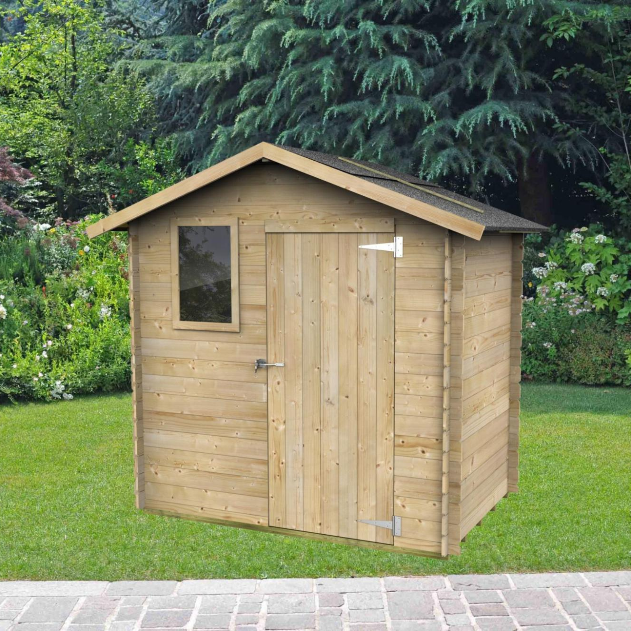 Abri de jardin en bois "Livia" simple porte aveugle avec fenêtre 198x130 cm 205h